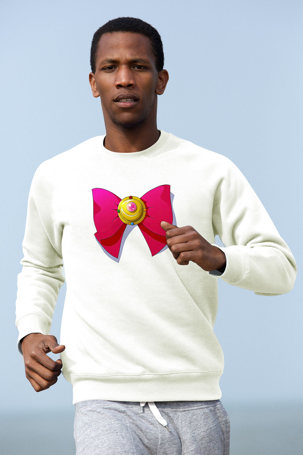 Sailor Moon Baskılı Beyaz Unisex Sweatshirt