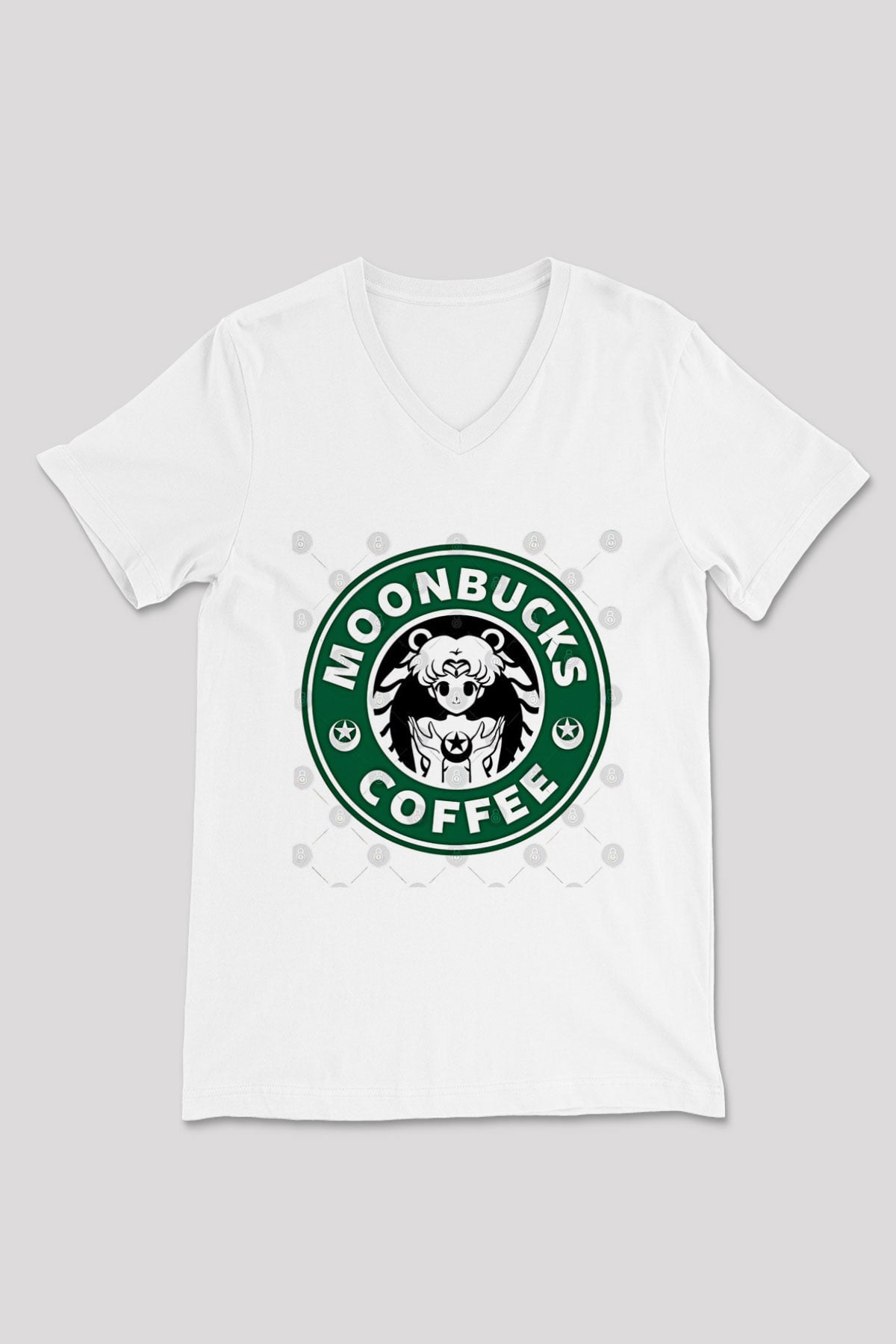 Sailor Moon Baskılı Beyaz Unisex V Yaka Tişört - Tshirt