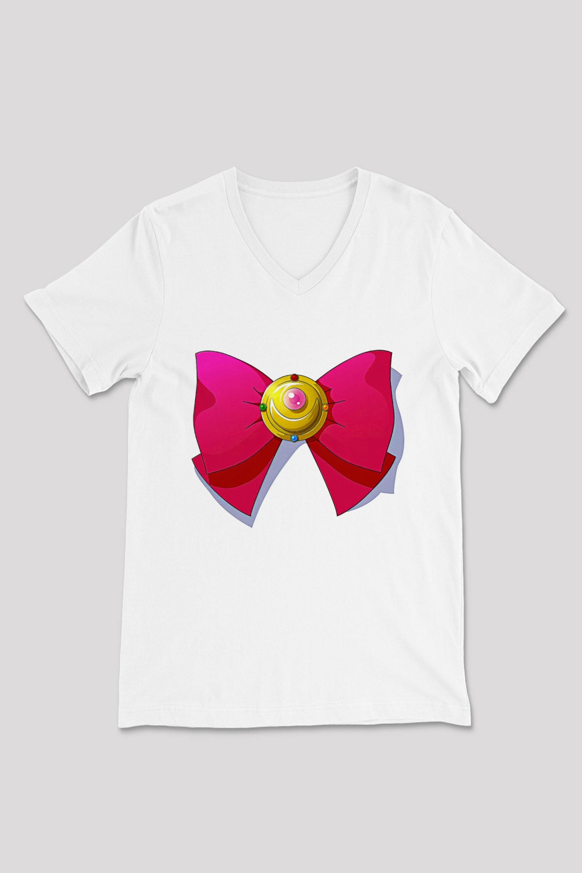 Sailor Moon Baskılı Beyaz Unisex V Yaka Tişört - Tshirt