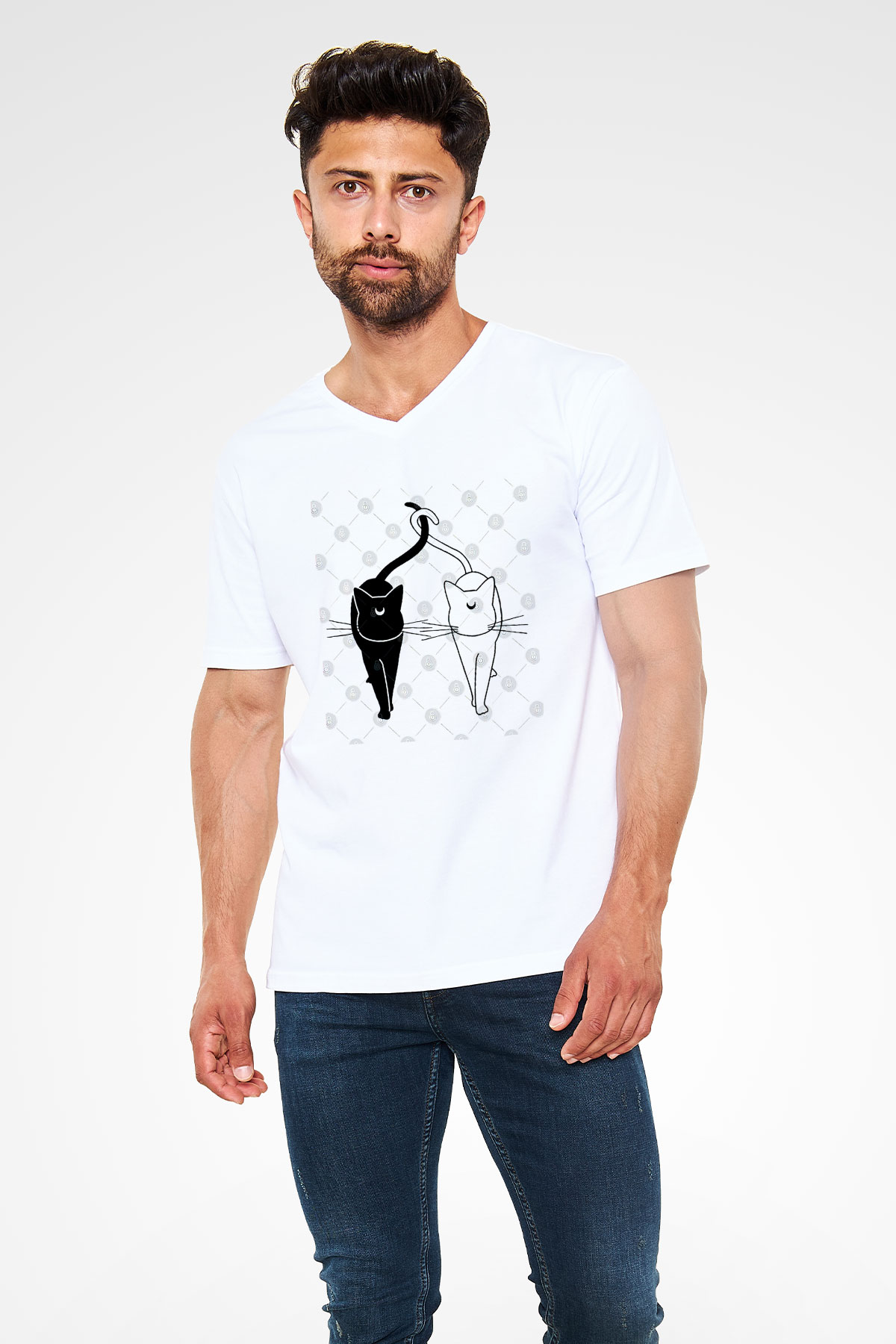 Sailor Moon Baskılı Beyaz Unisex V Yaka Tişört - Tshirt