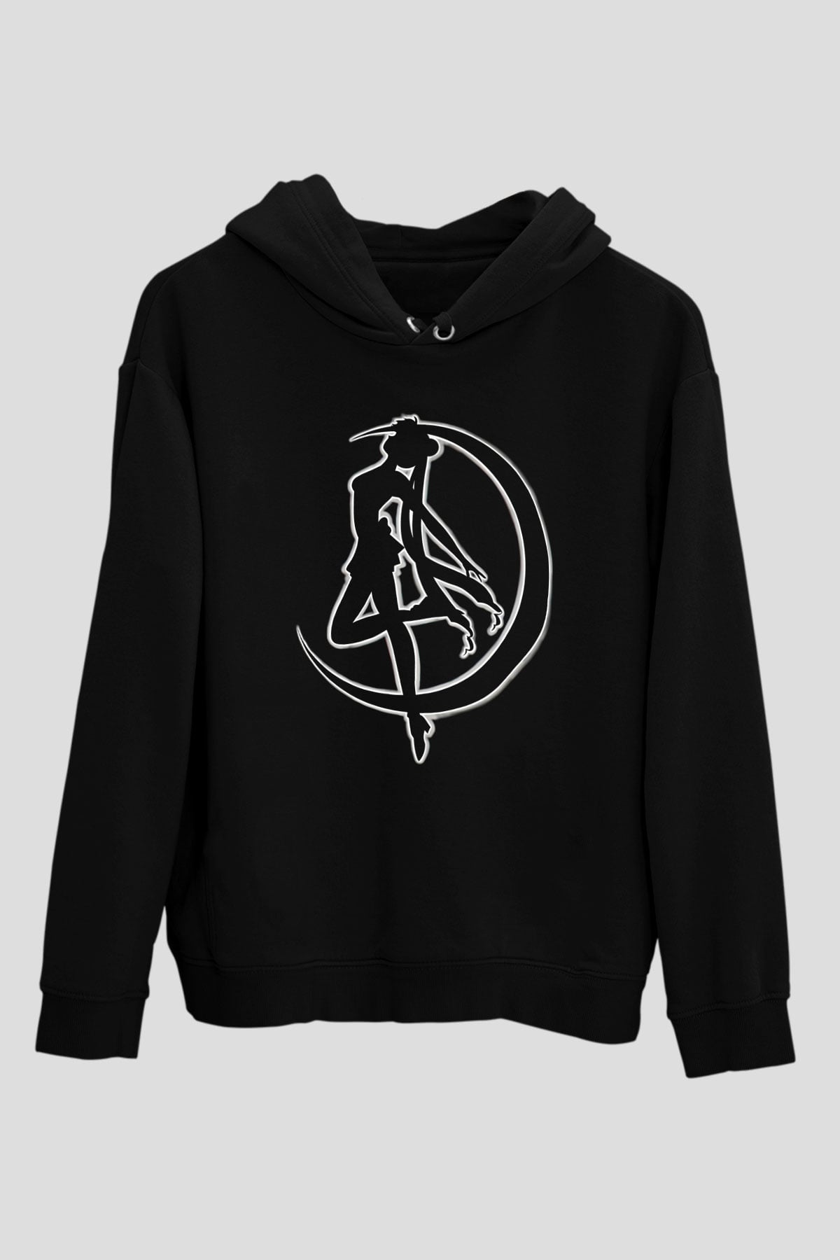 Sailor Moon Baskılı Unisex Siyah Hoodie