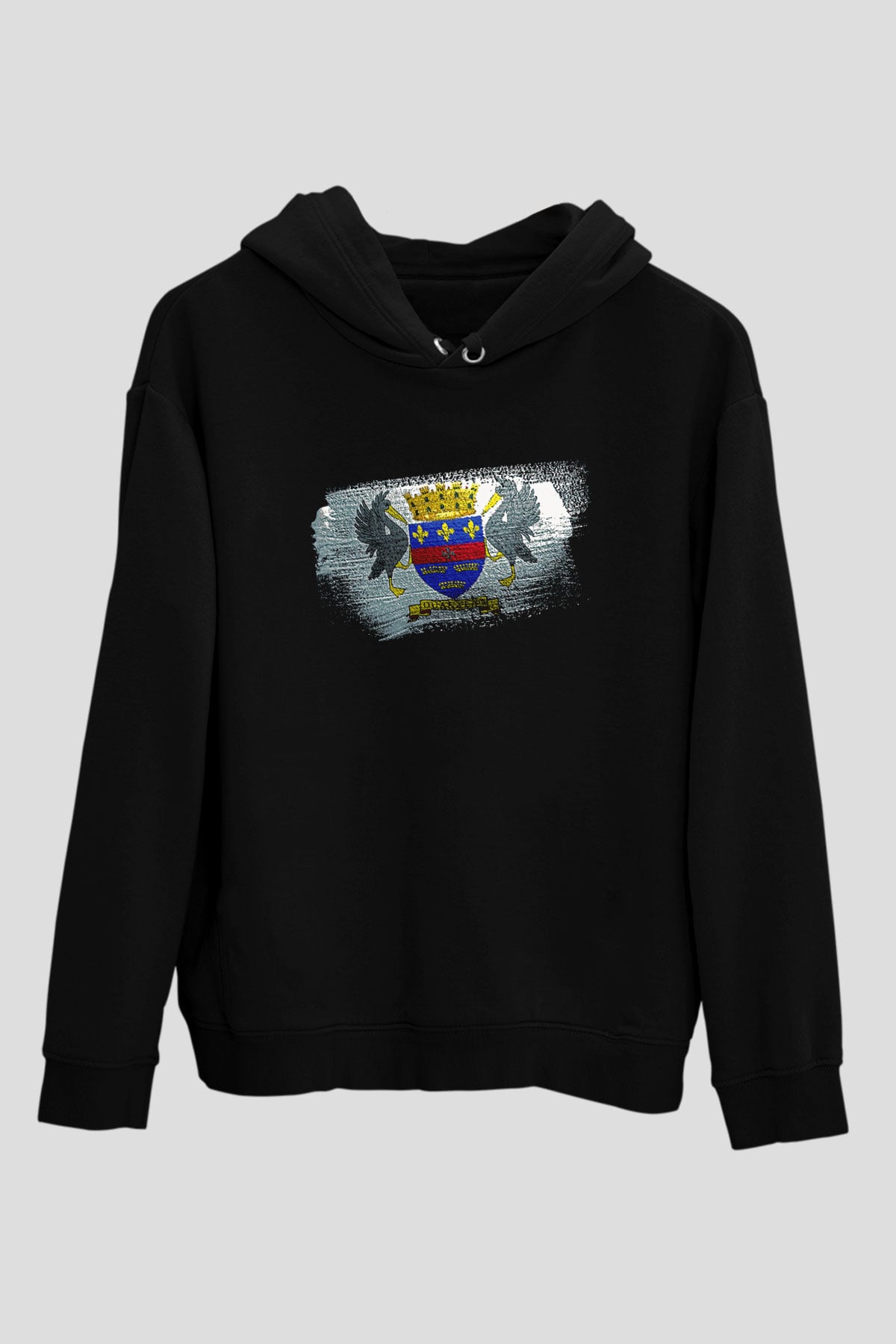 Saint Barthelemy Bayrağı Baskılı Unisex Siyah Kapüşonlu Sweatshirt