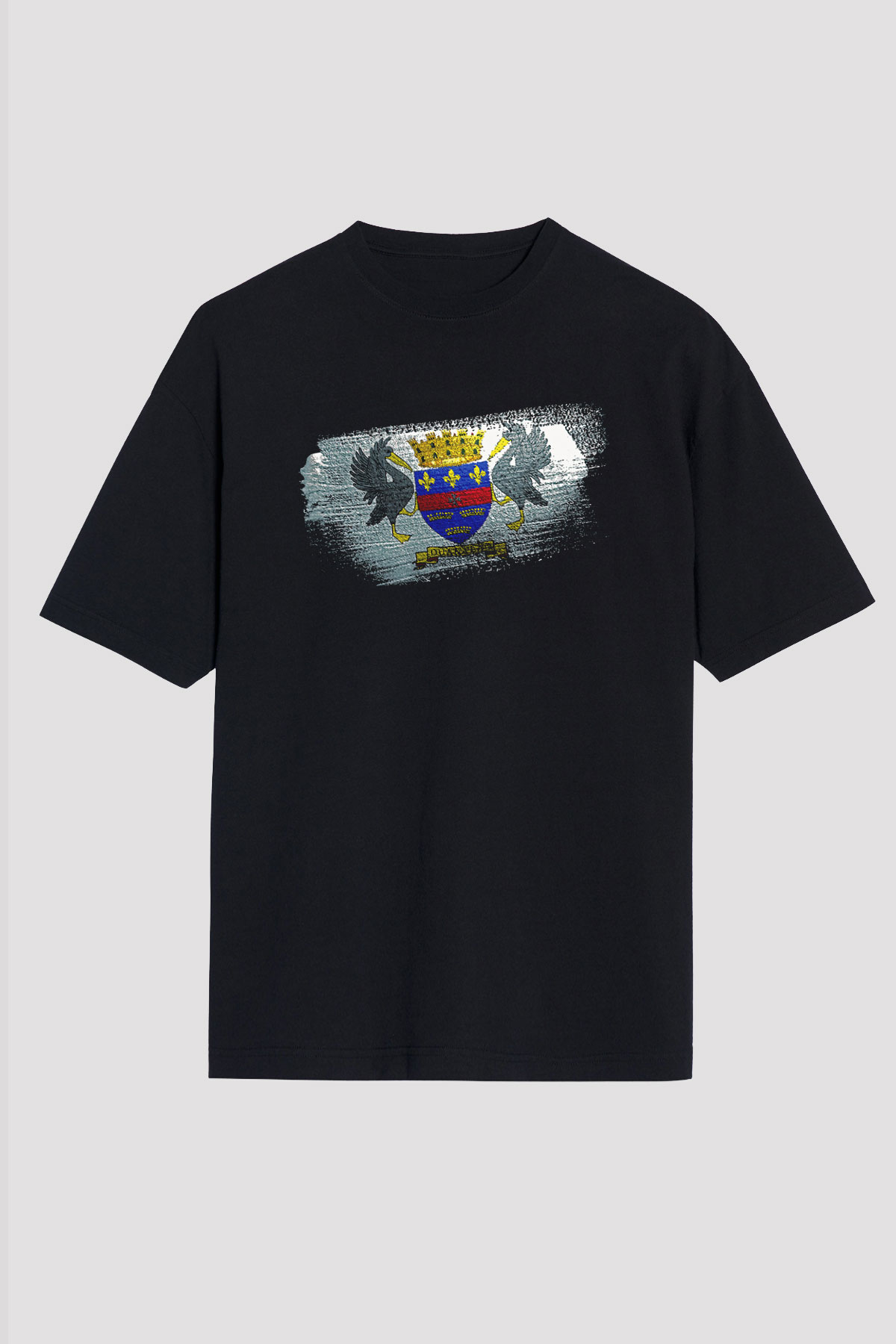 Saint Barthelemy Bayrağı Baskılı Unisex Siyah Oversize Tişört
