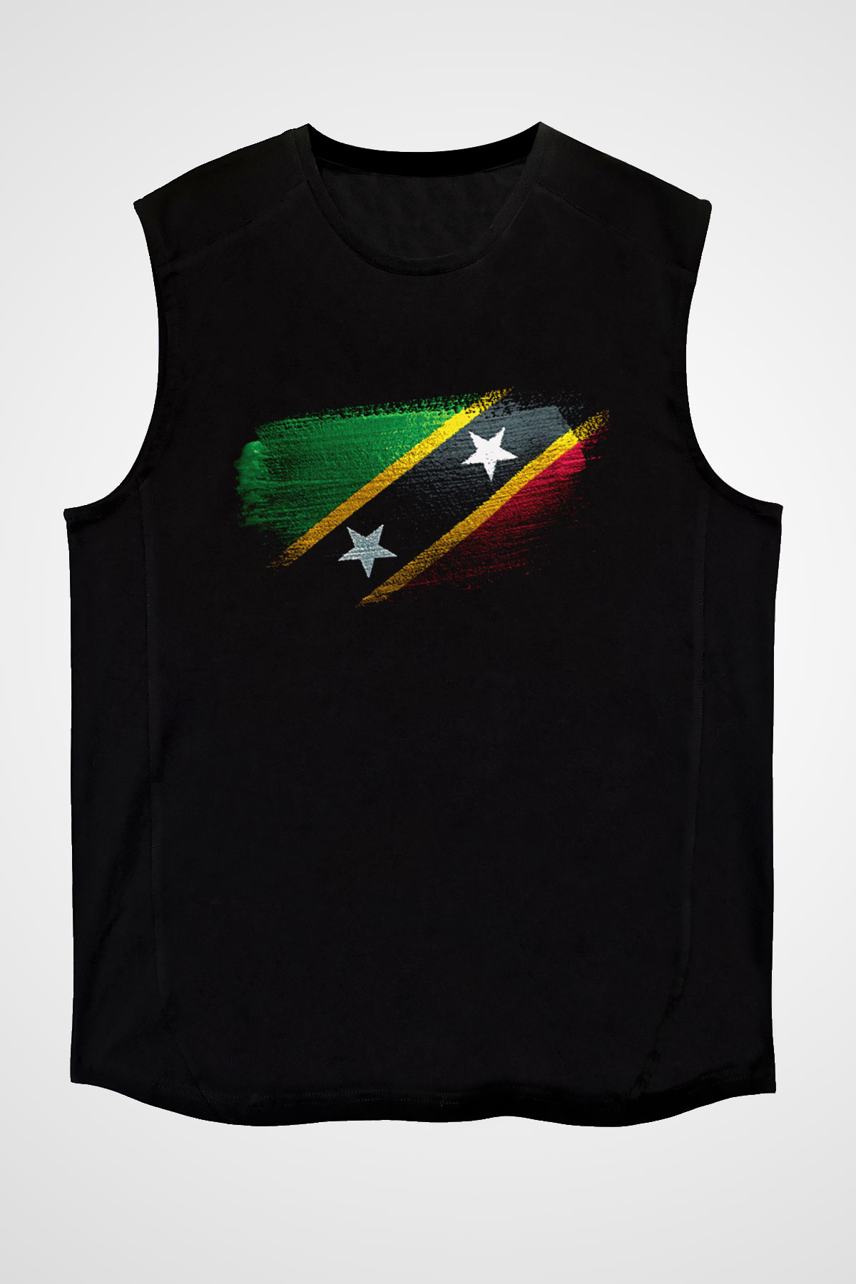 Saint Kitts ve Nevis Bayrağı Baskılı Unisex Siyah Kolsuz Tişört