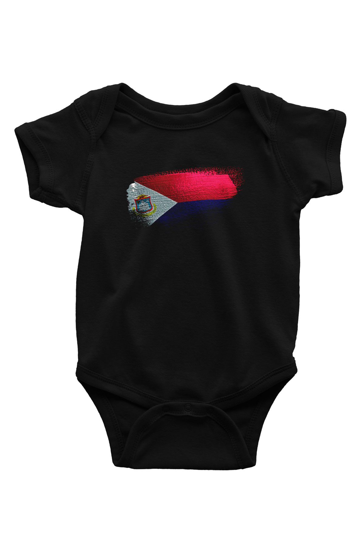 Saint Martin Bayrağı Baskılı Unisex Siyah Bebek Body - Zıbın