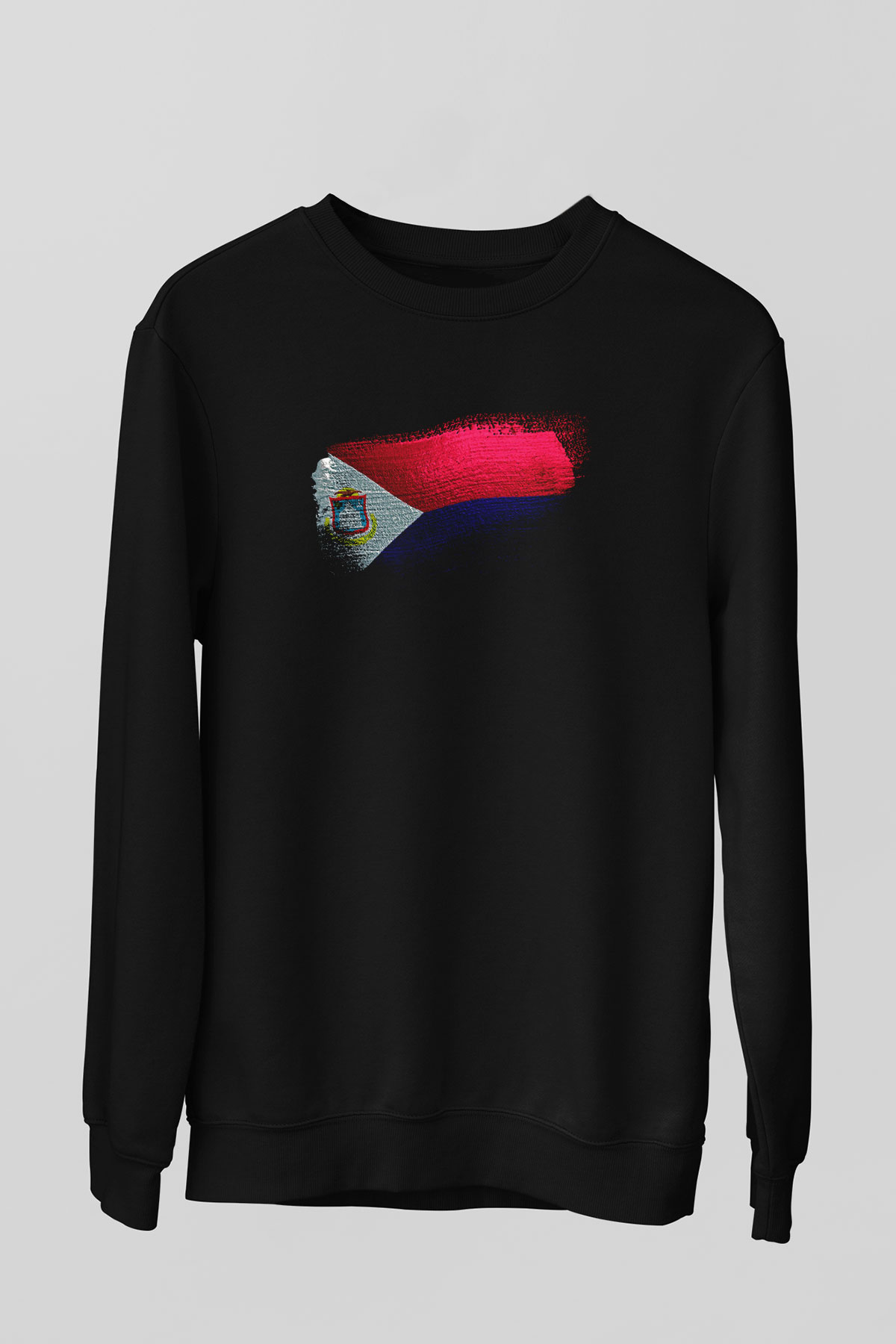 Saint Martin Bayrağı Baskılı Unisex Siyah Sweatshirt