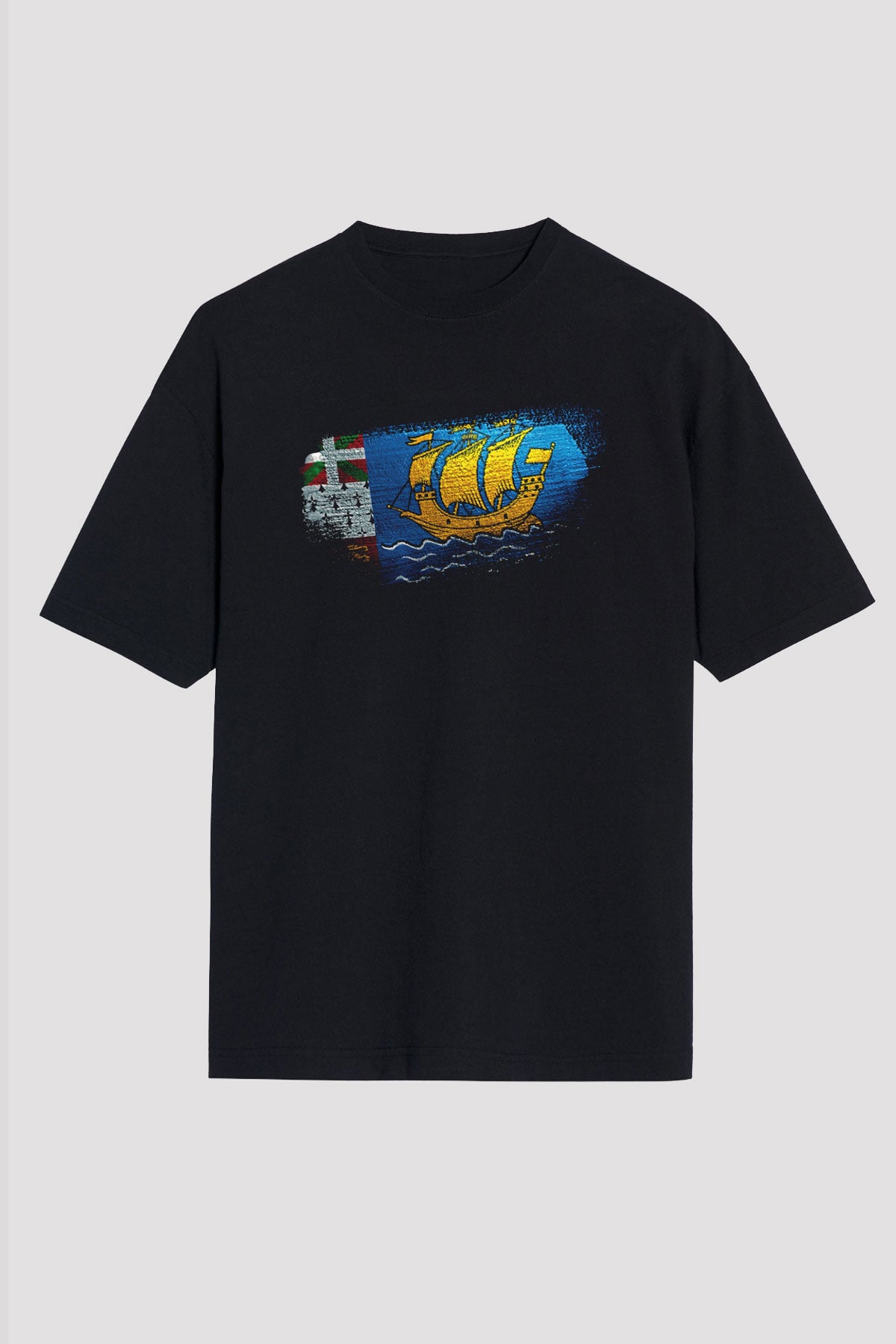 Saint Pierre ve Miquelon Bayrağı Baskılı Unisex Siyah Oversize Tişört