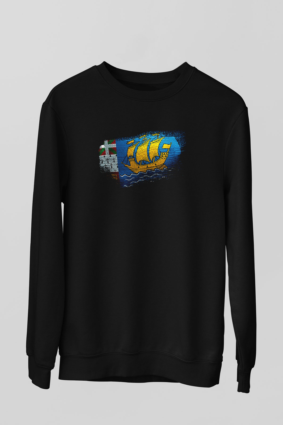 Saint Pierre ve Miquelon Bayrağı Baskılı Unisex Siyah Sweatshirt
