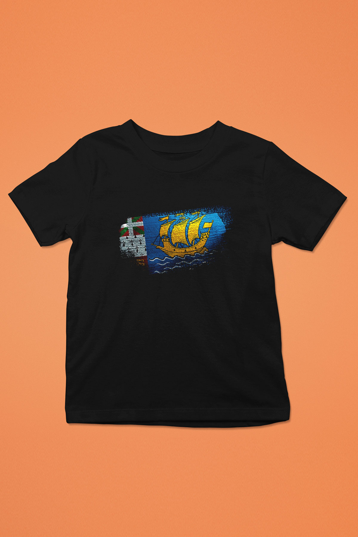 Saint Pierre ve Miquelon Bayrağı Baskılı Unisex Siyah Çocuk Tişörtü