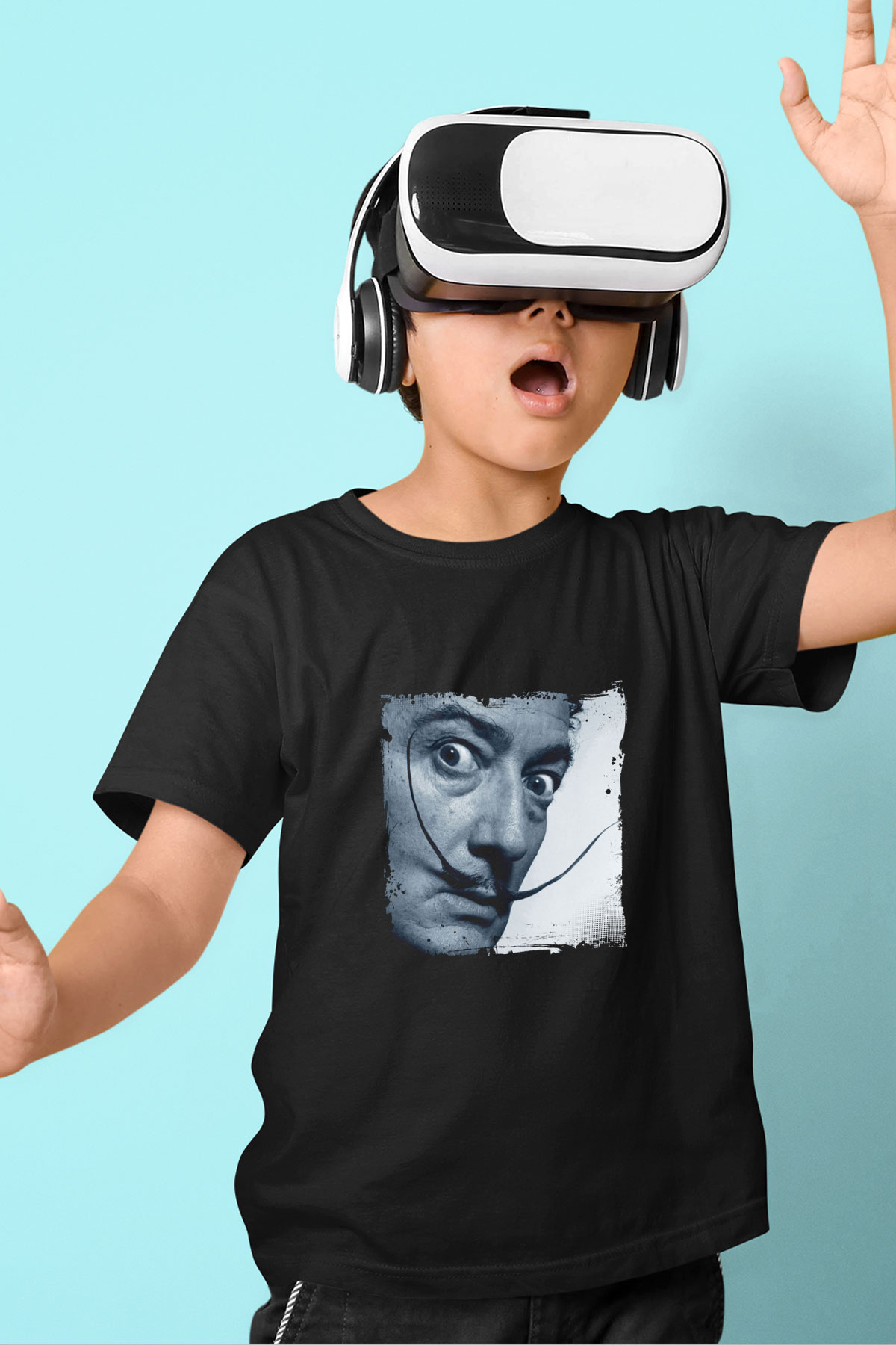 Salvador Dali Baskılı Unisex Siyah Çocuk Tişört