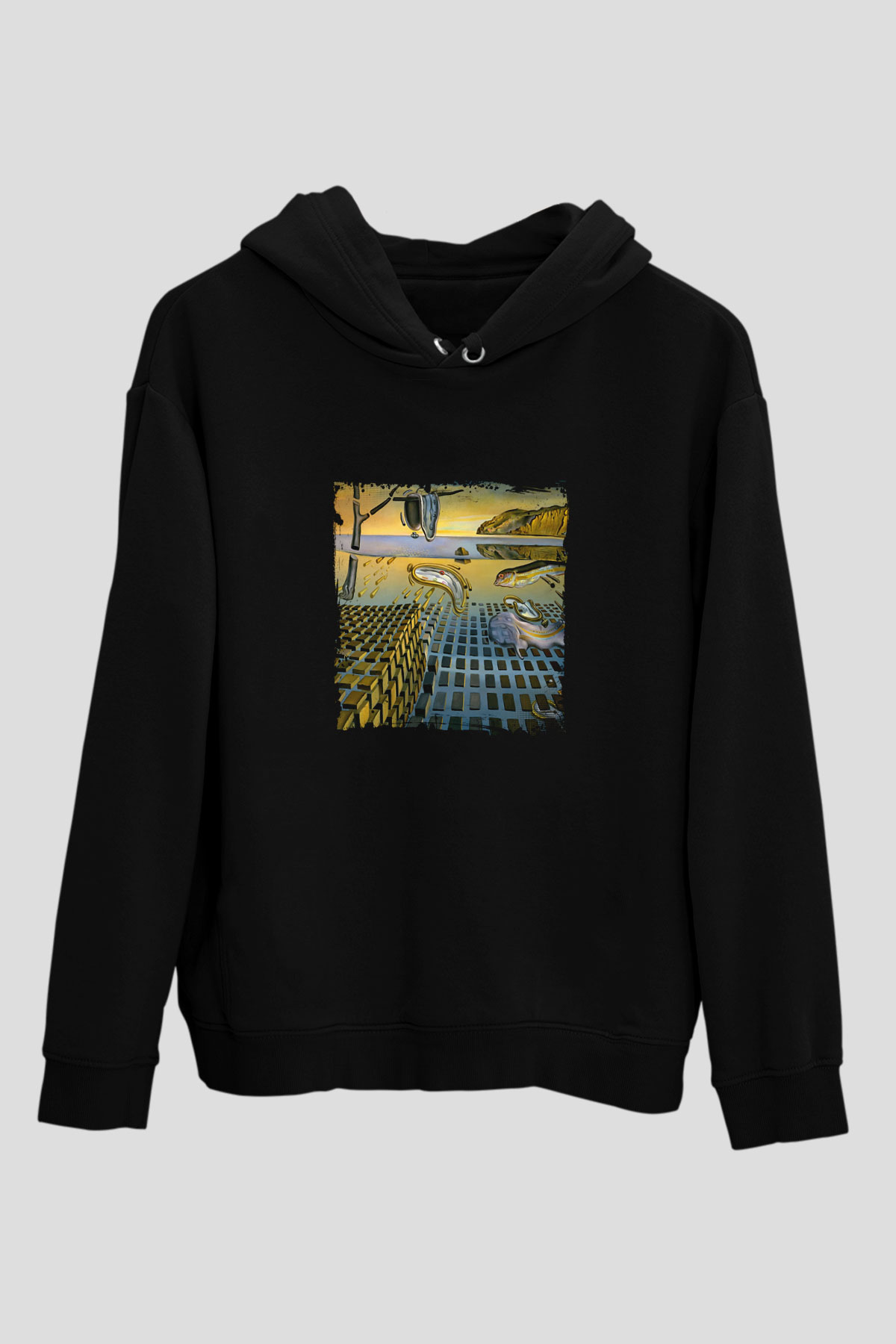 Salvador Dali Baskılı Unisex Siyah Hoodie