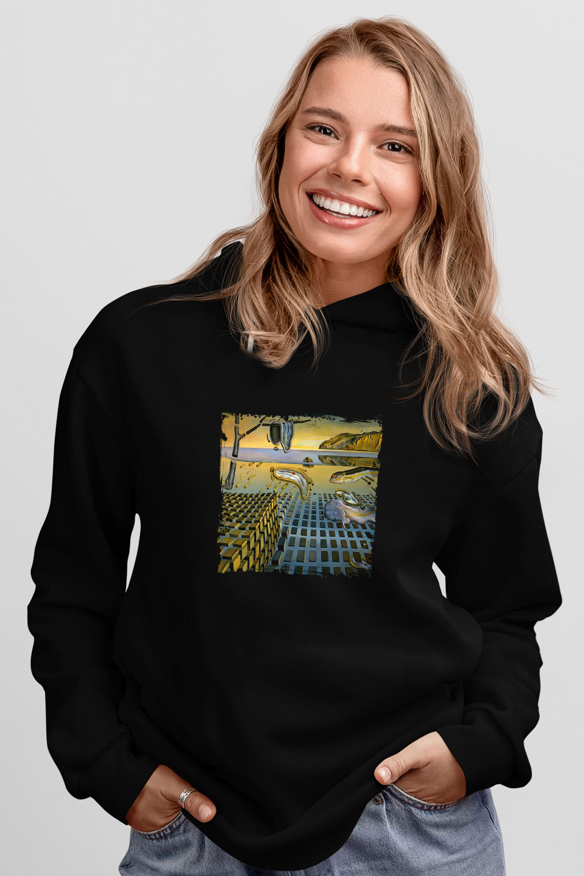Salvador Dali Baskılı Unisex Siyah Hoodie