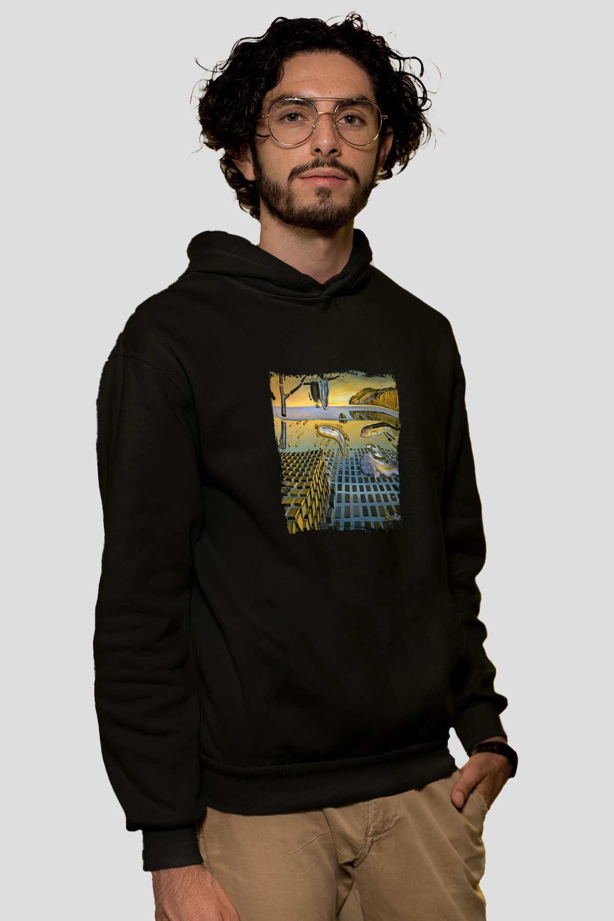 Salvador Dali Baskılı Unisex Siyah Hoodie