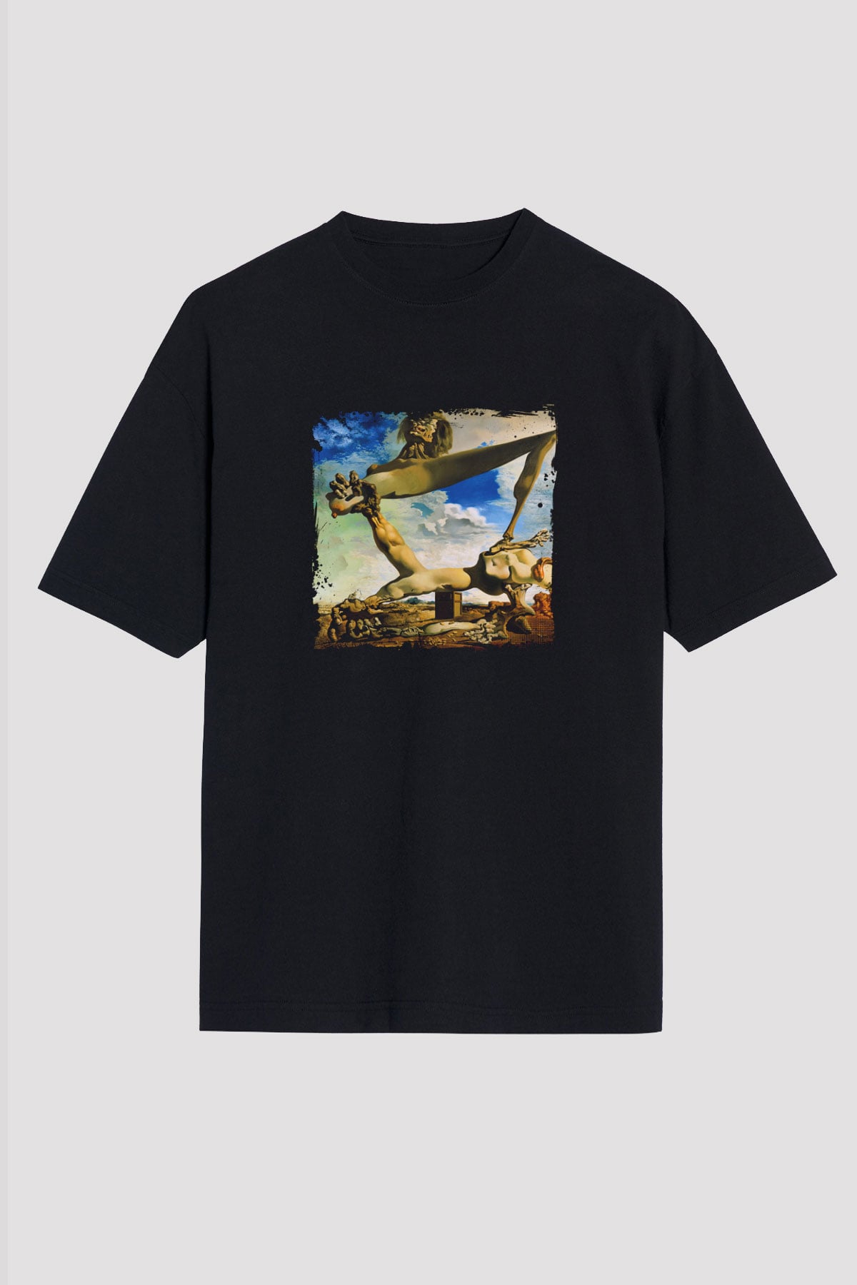 Salvador Dali Baskılı Unisex Siyah Oversize Tişört