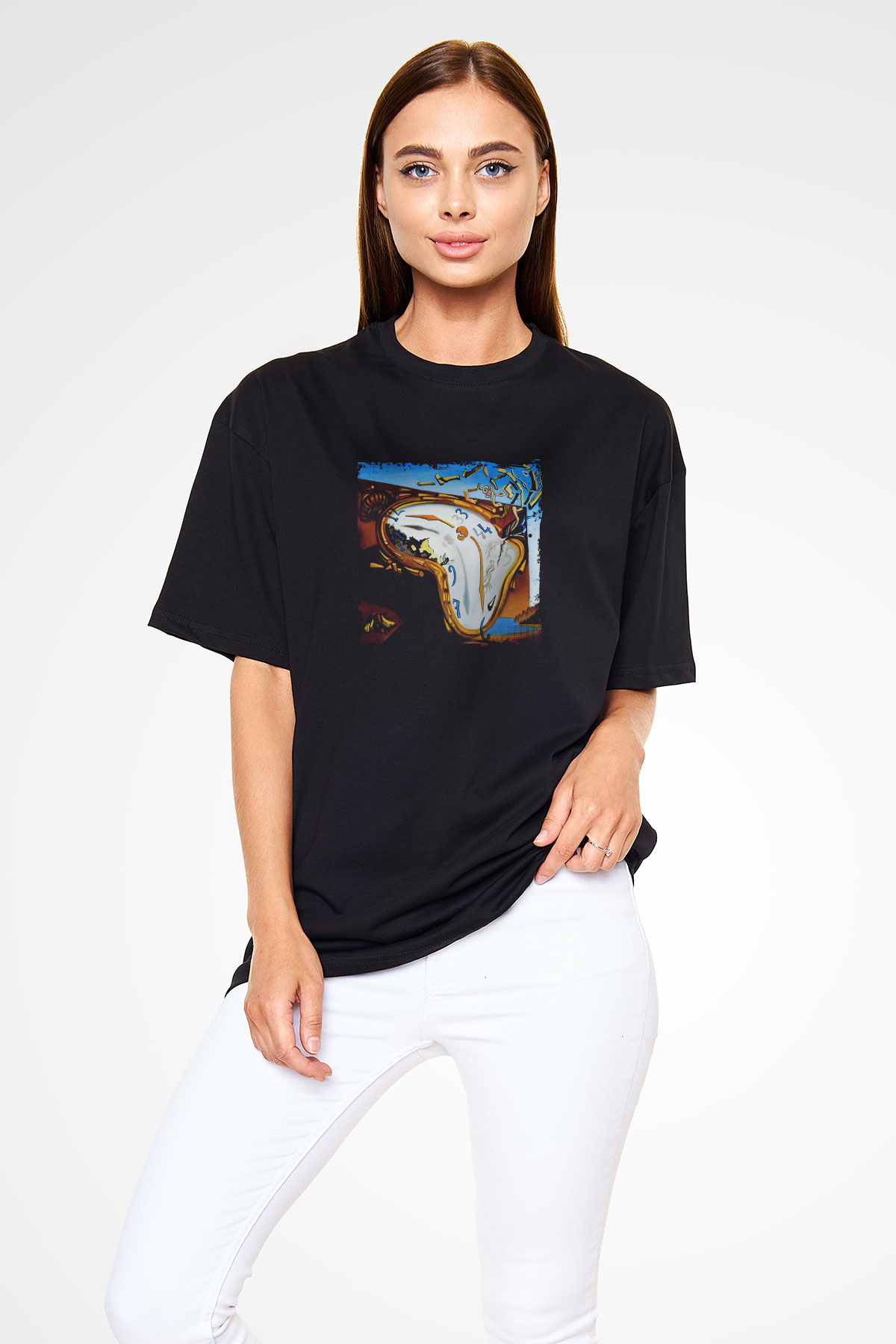 Salvador Dali Baskılı Unisex Siyah Oversize Tişört
