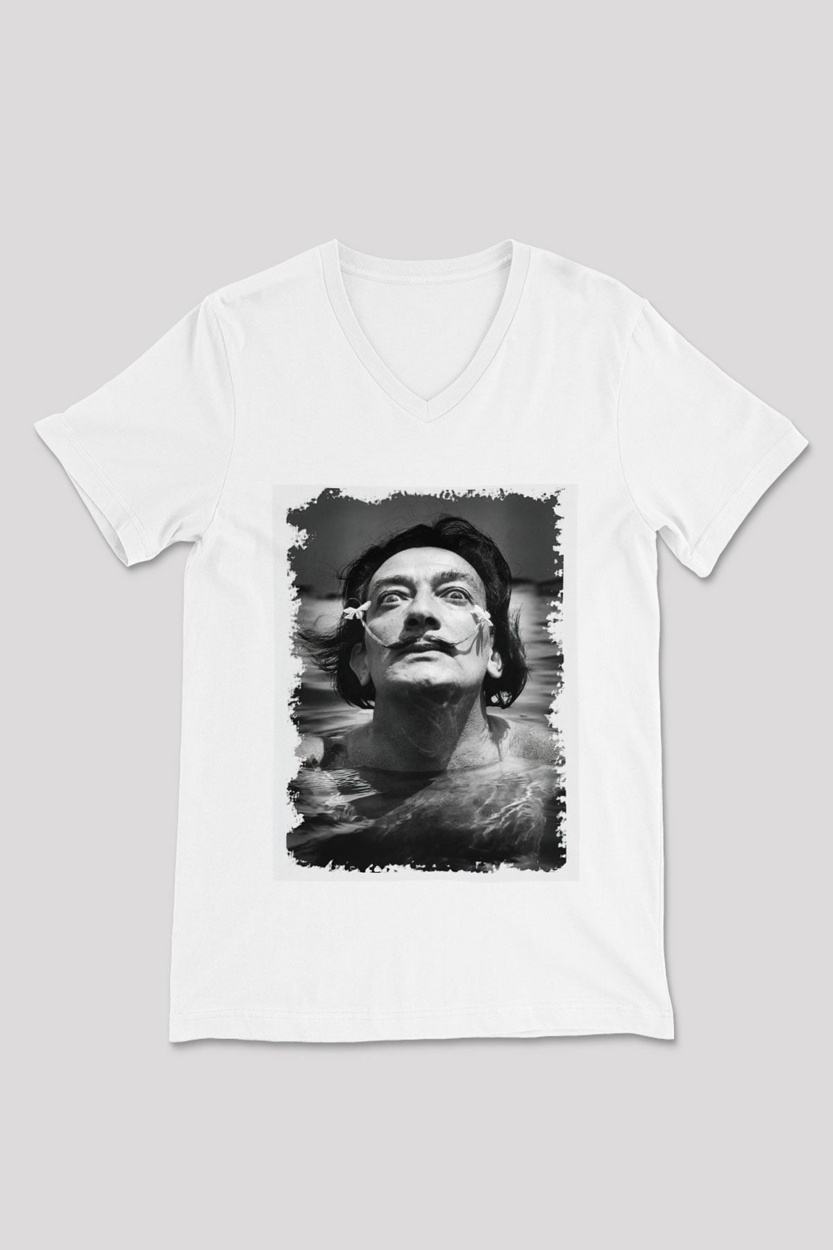 Salvador Dali Beyaz Unisex V Yaka Tişört T-Shirt
