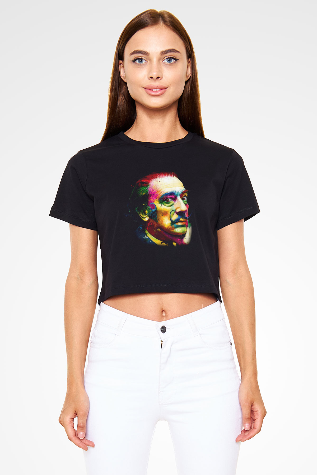 Salvador Dali Siyah Crop Top Tişört