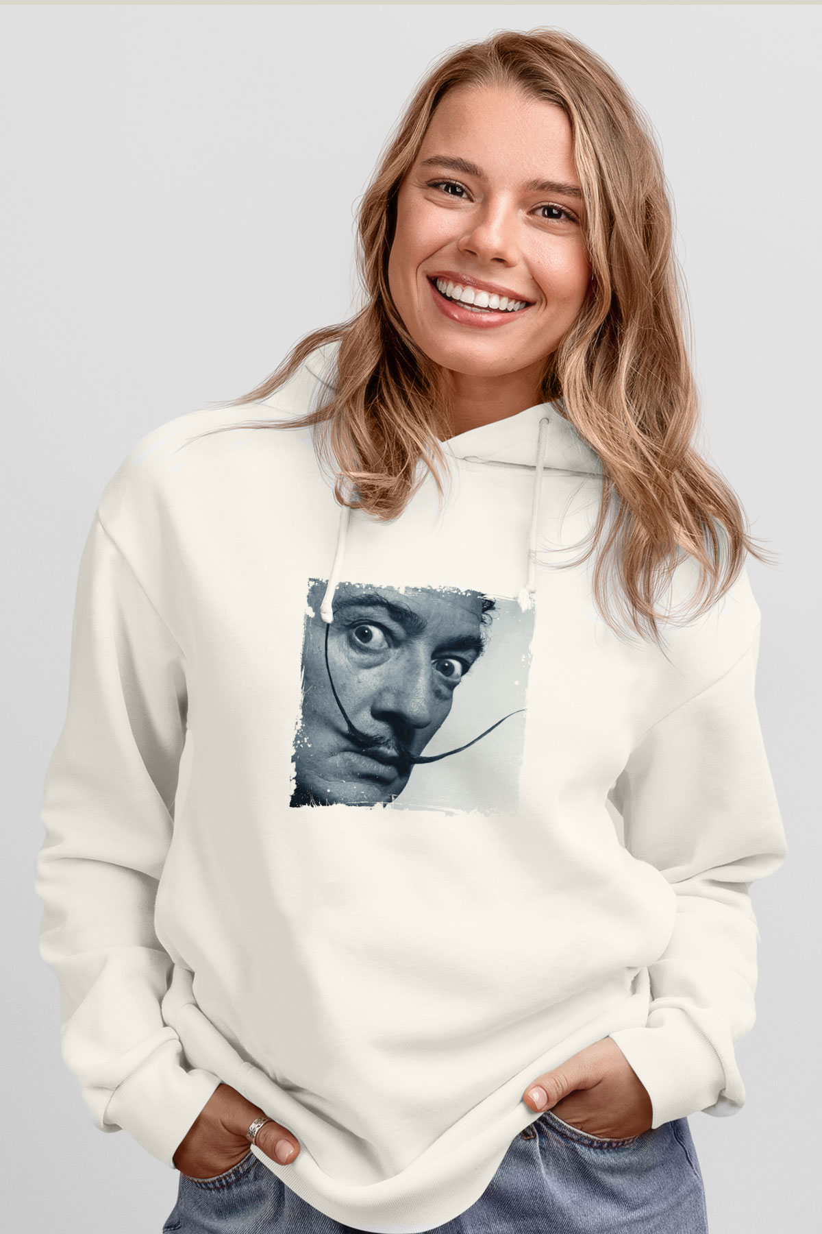 Salvador Dali Unisex Baskılı Beyaz Kapüşonlu Sweatshirt