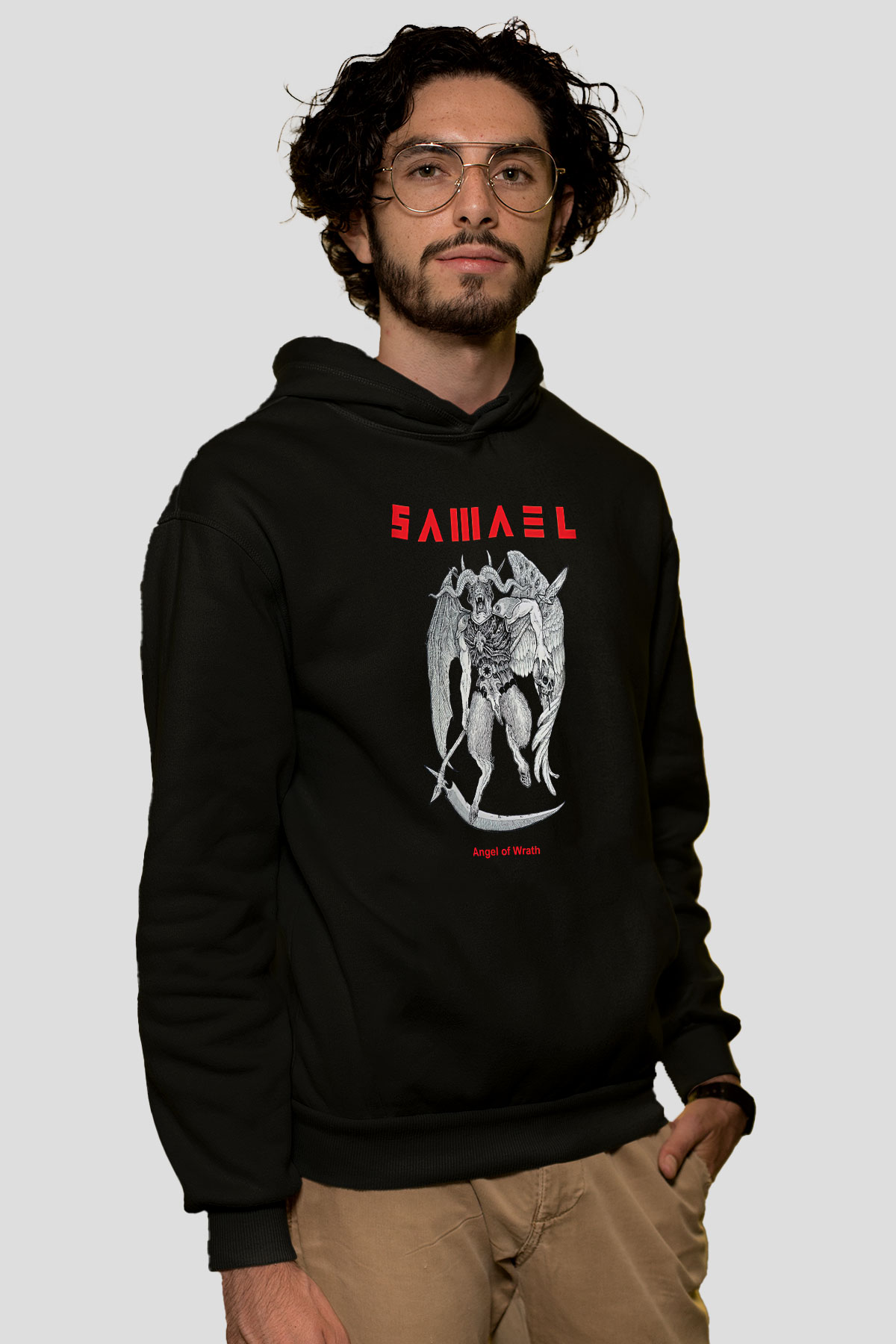 Samael Baskılı Unisex Siyah Kapüşonlu Sweatshirt