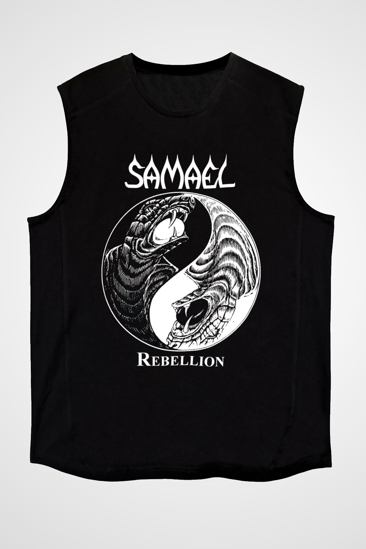 Samael Baskılı Unisex Siyah Kolsuz Tişört - Tshirt