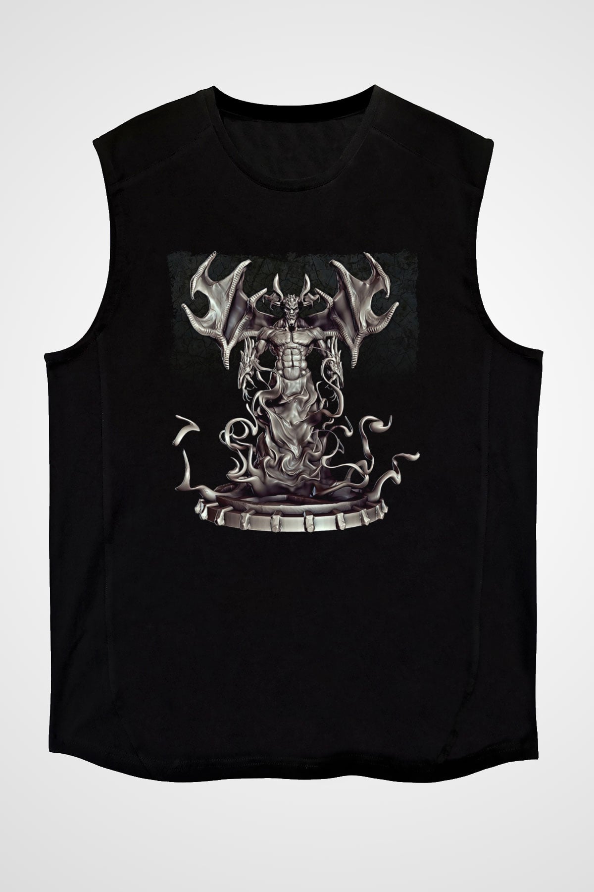 Samael Baskılı Unisex Siyah Kolsuz Tişört - Tshirt