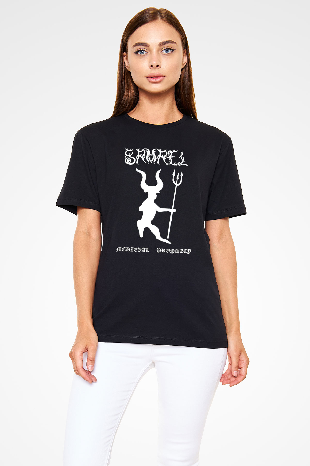 Samael Baskılı Unisex Siyah Tişört - Tshirt