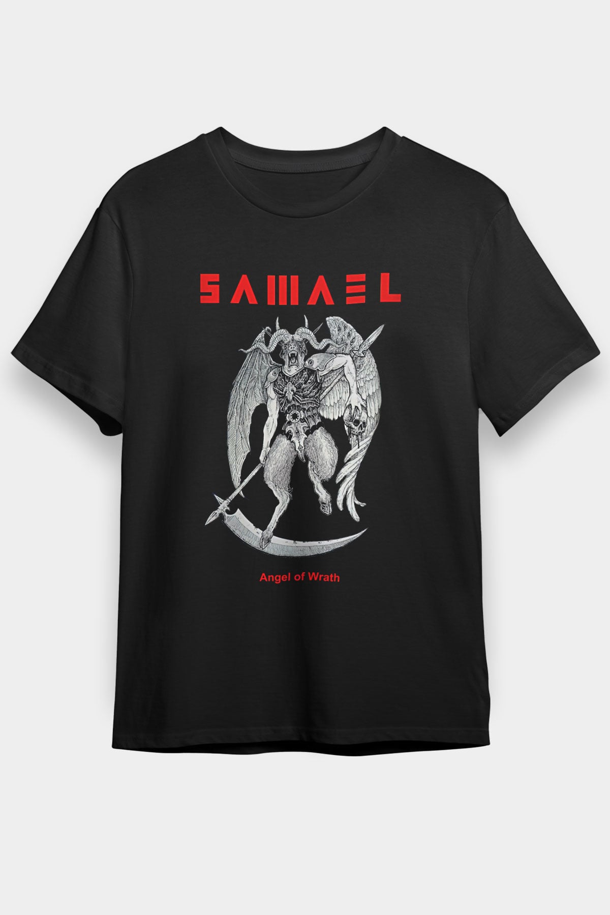 Samael Baskılı Unisex Siyah Tişört - Tshirt