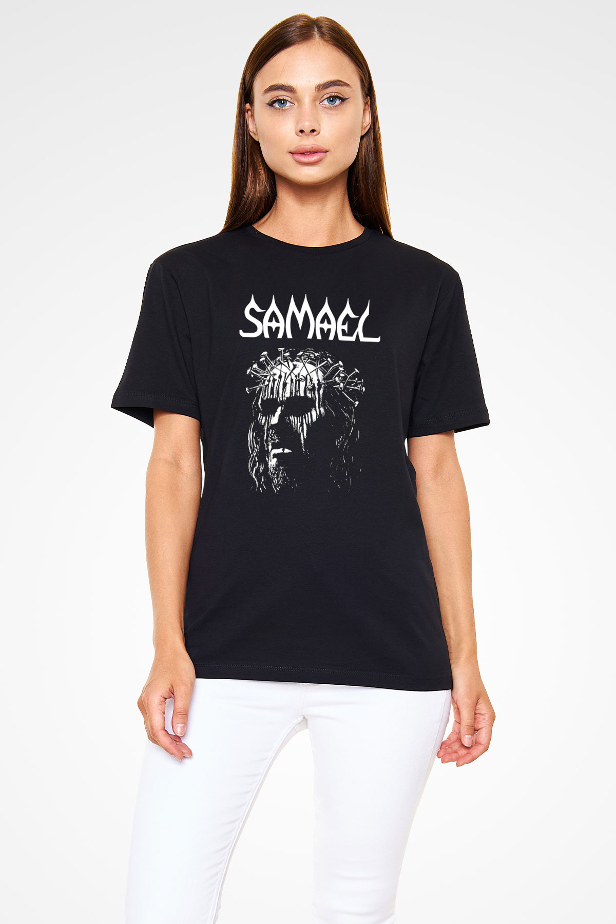 Samael Baskılı Unisex Siyah Tişört - Tshirt