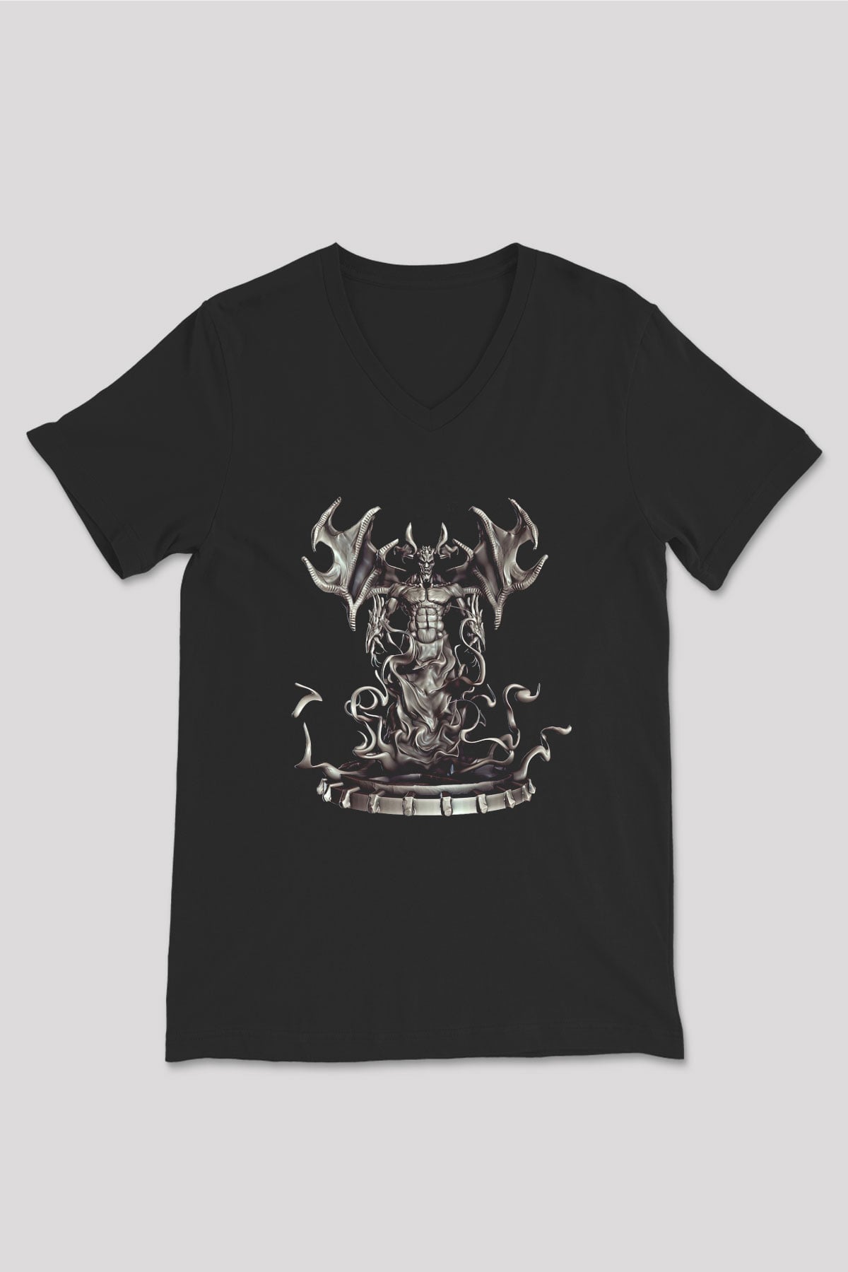 Samael Baskılı Unisex Siyah V Yaka Tişört - Tshirt