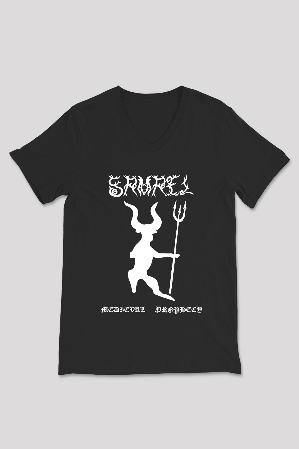 Samael Baskılı Unisex Siyah V Yaka Tişört - Tshirt