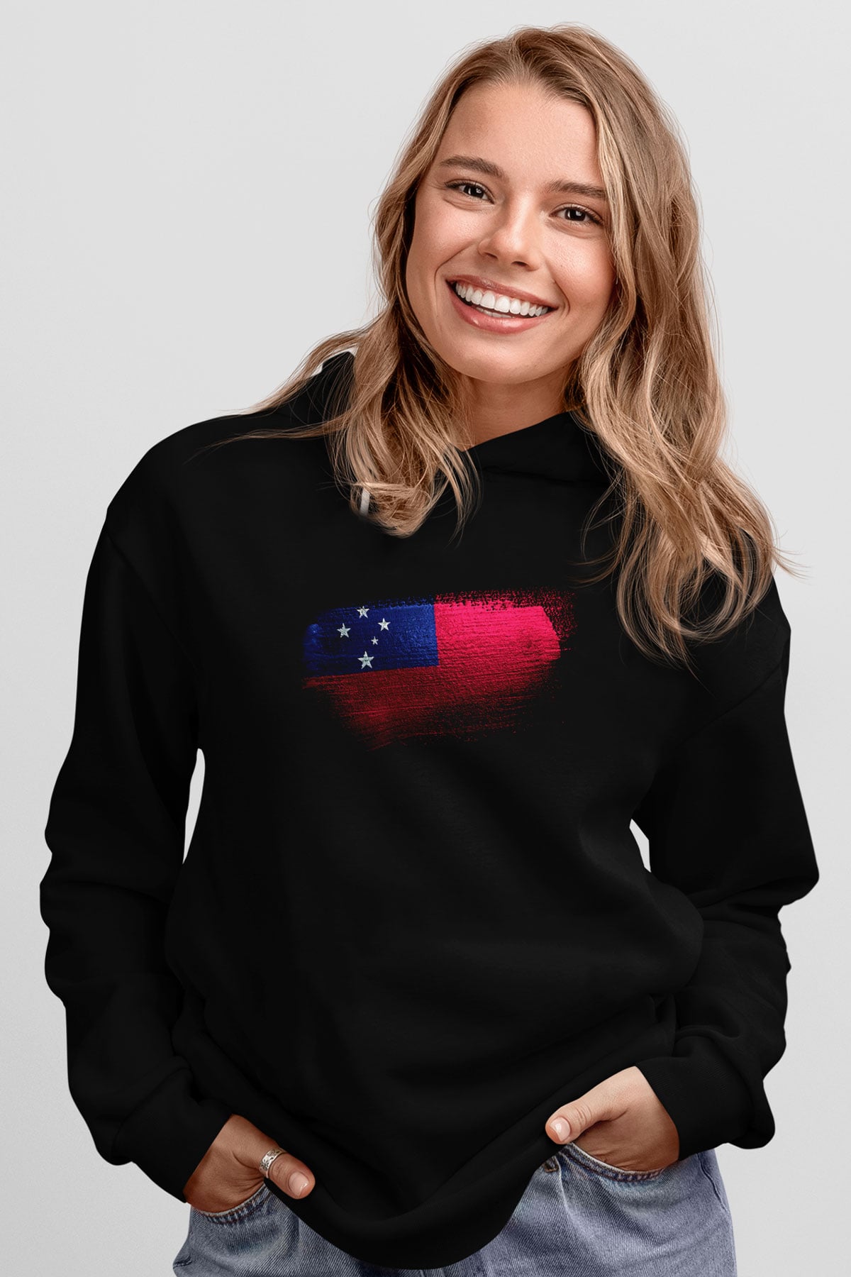 Samoa Bayrağı Baskılı Unisex Siyah Kapüşonlu Sweatshirt