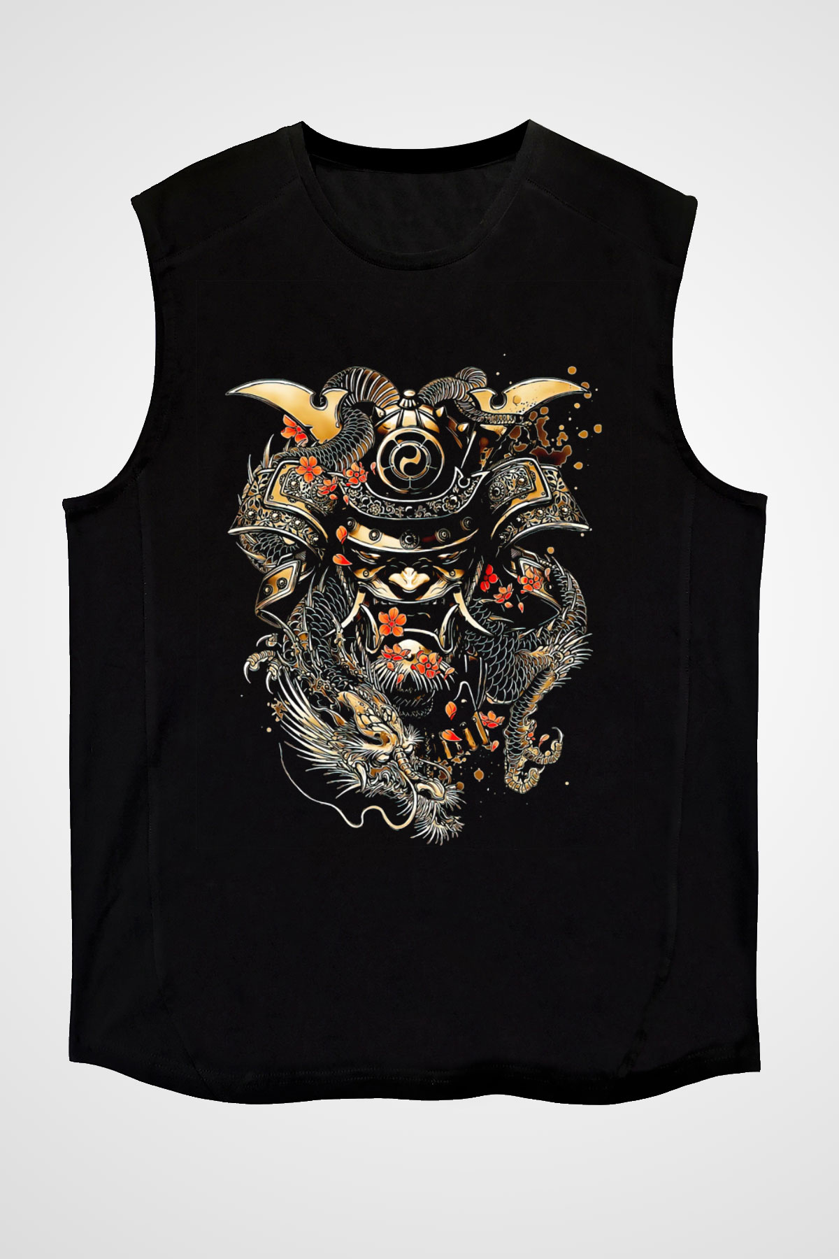 Samurai Baskılı Unisex Siyah  Kolsuz Tişört