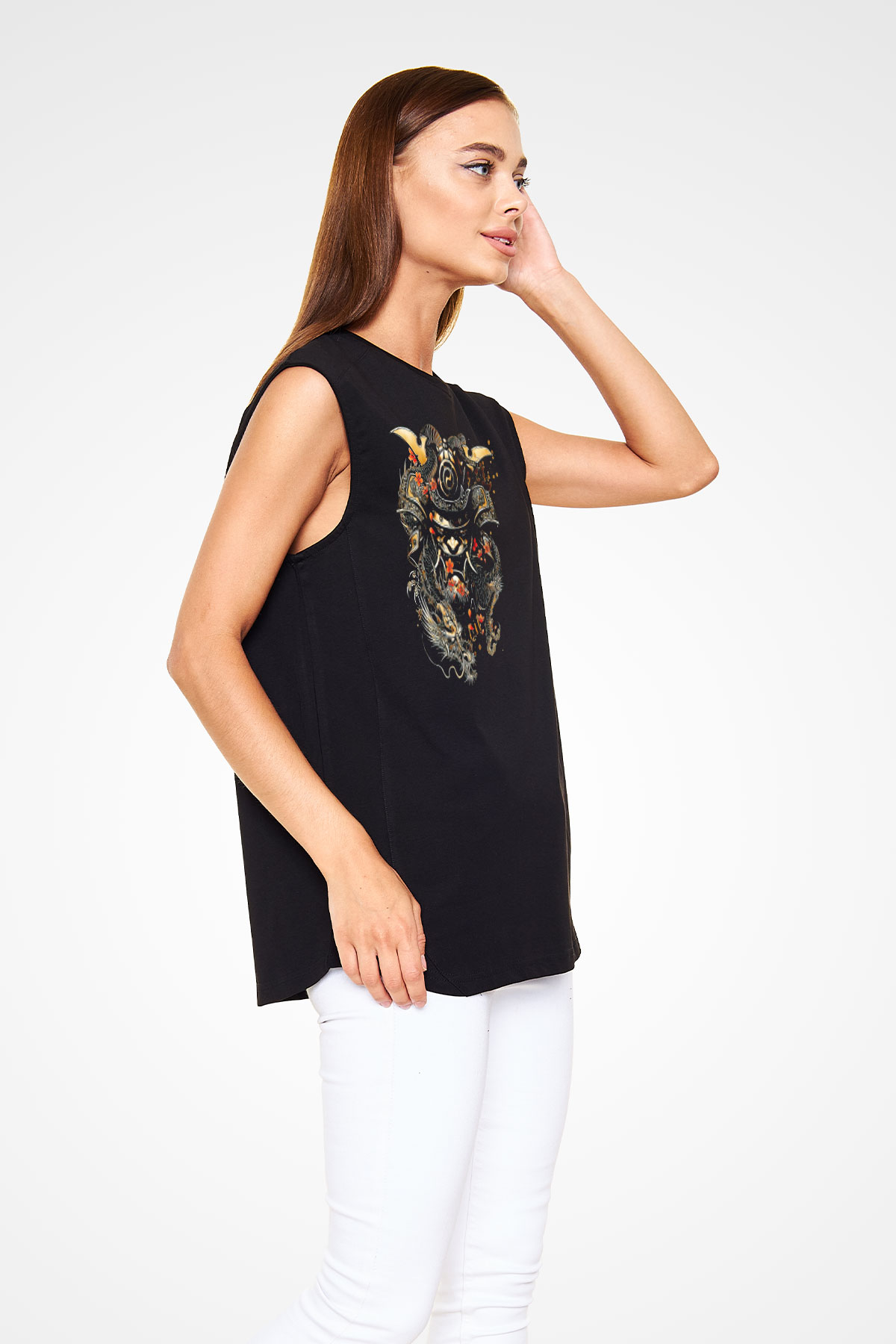 Samurai Baskılı Unisex Siyah  Kolsuz Tişört