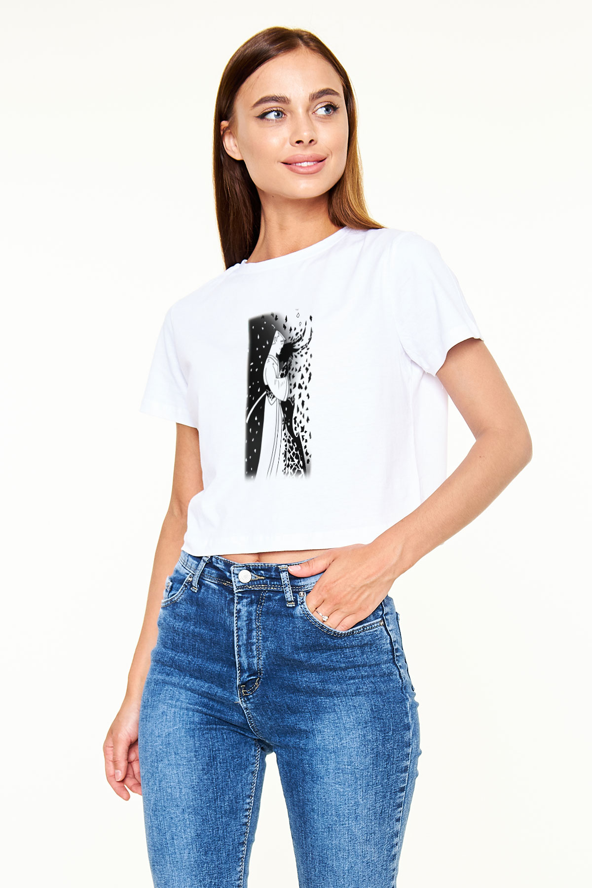 Samurai Jack Beyaz Croptop Tişört