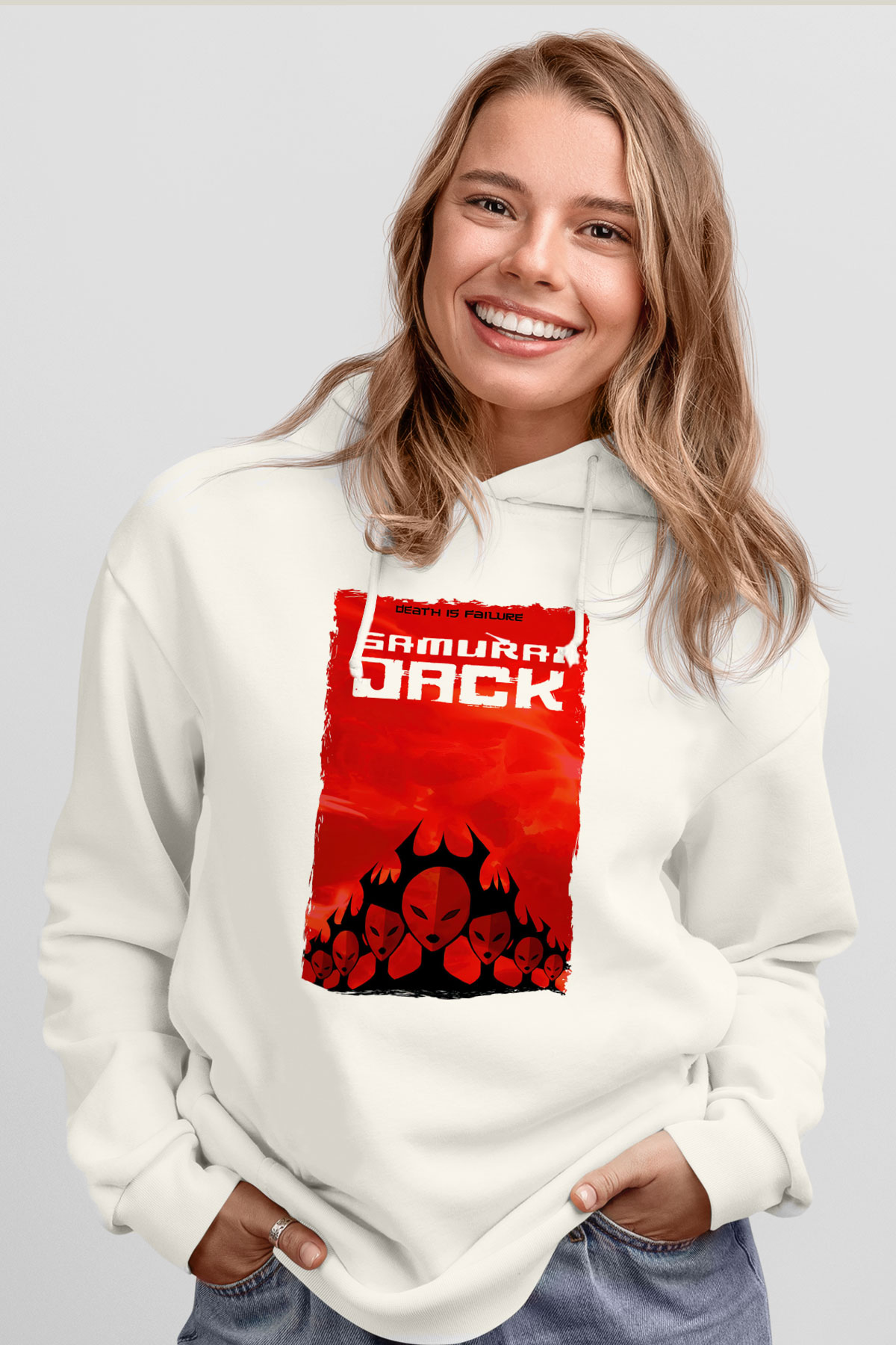 Samurai Jack Beyaz Unisex Hoodie