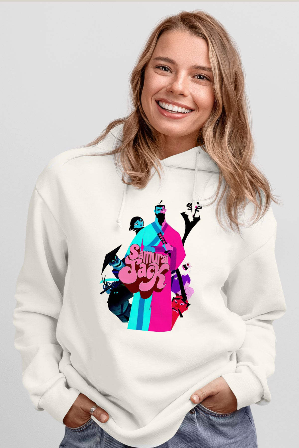 Samurai Jack Beyaz Unisex Hoodie