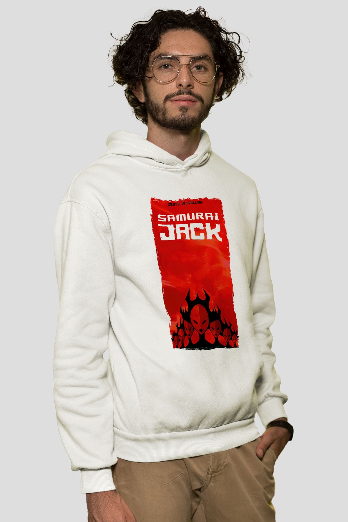 Samurai Jack Beyaz Unisex Hoodie
