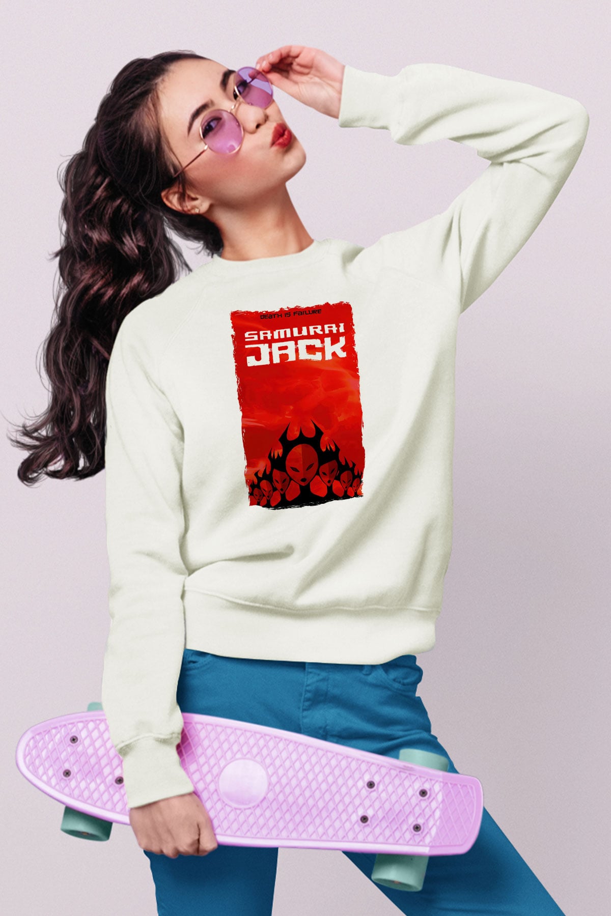Samurai Jack Beyaz Unisex Sweatshirt