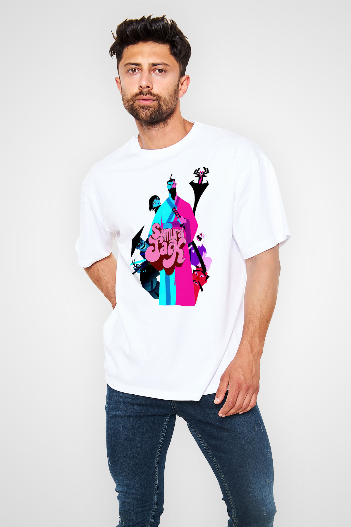 Samurai Jack Beyaz Oversize Tişört Oversize T-shirt