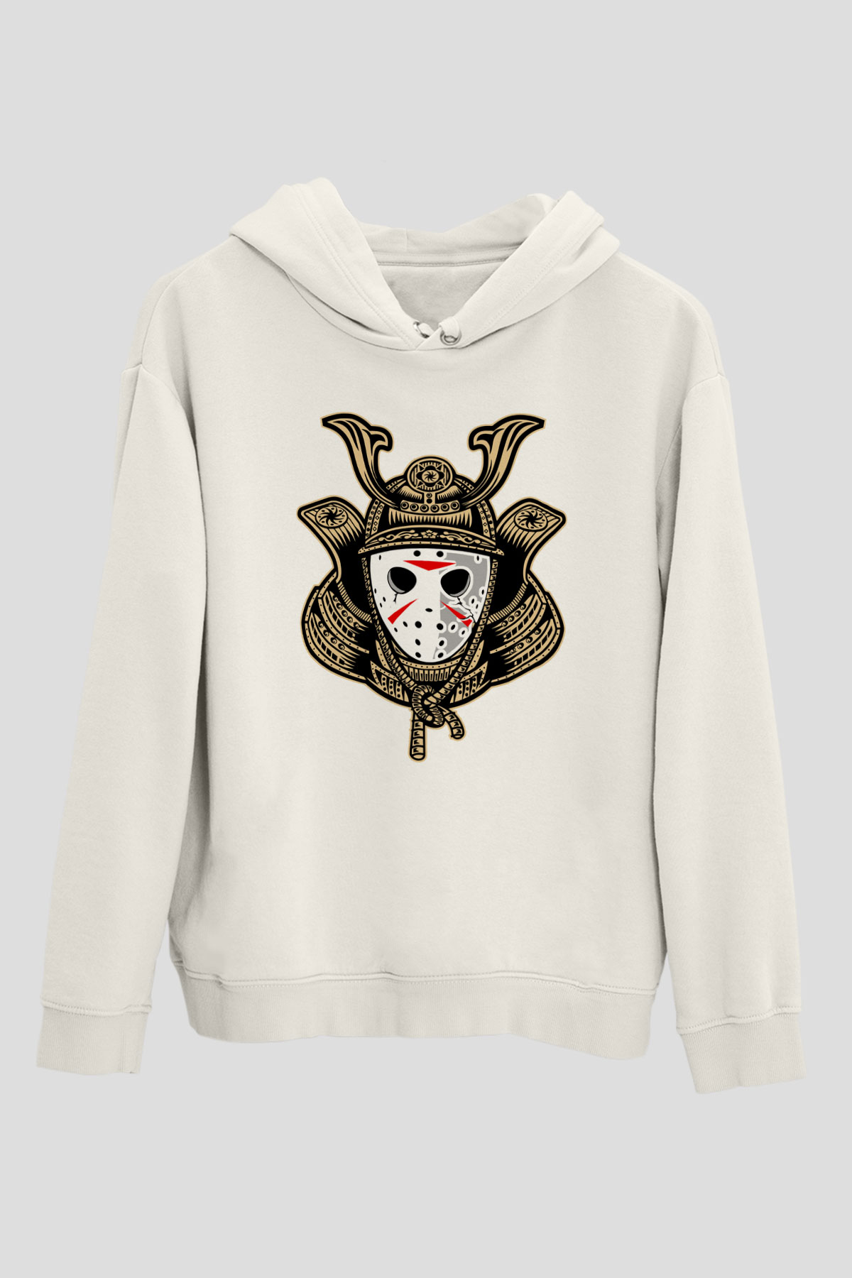 Samurai Jason Baskılı Beyaz Unisex Hoodie