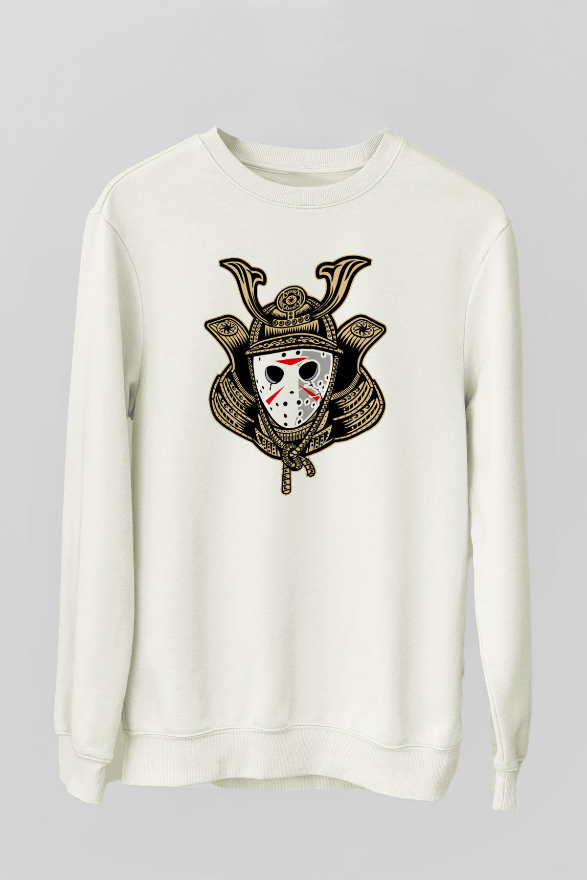 Samurai Jason Baskılı Beyaz Unisex Sweatshirt
