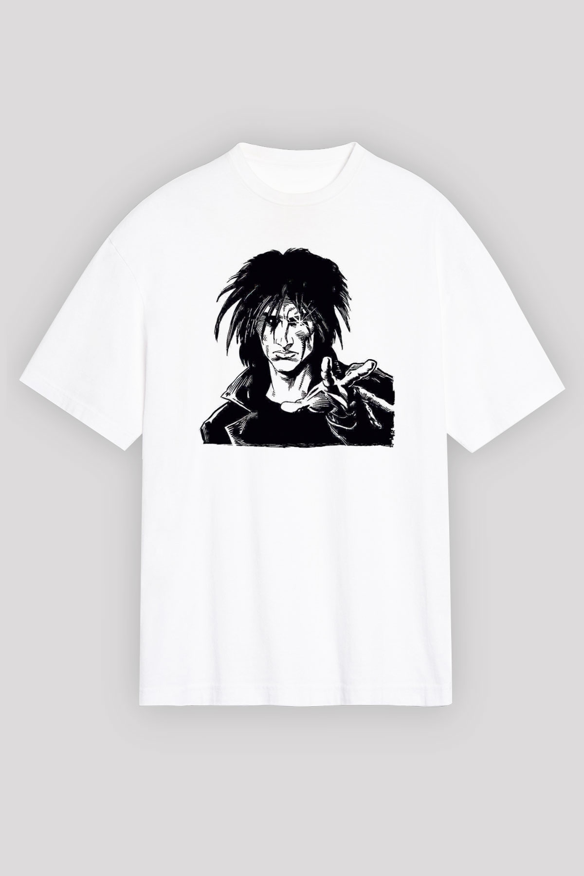 Sandman Baskılı Beyaz Unisex Oversize Tişört - Tshirt