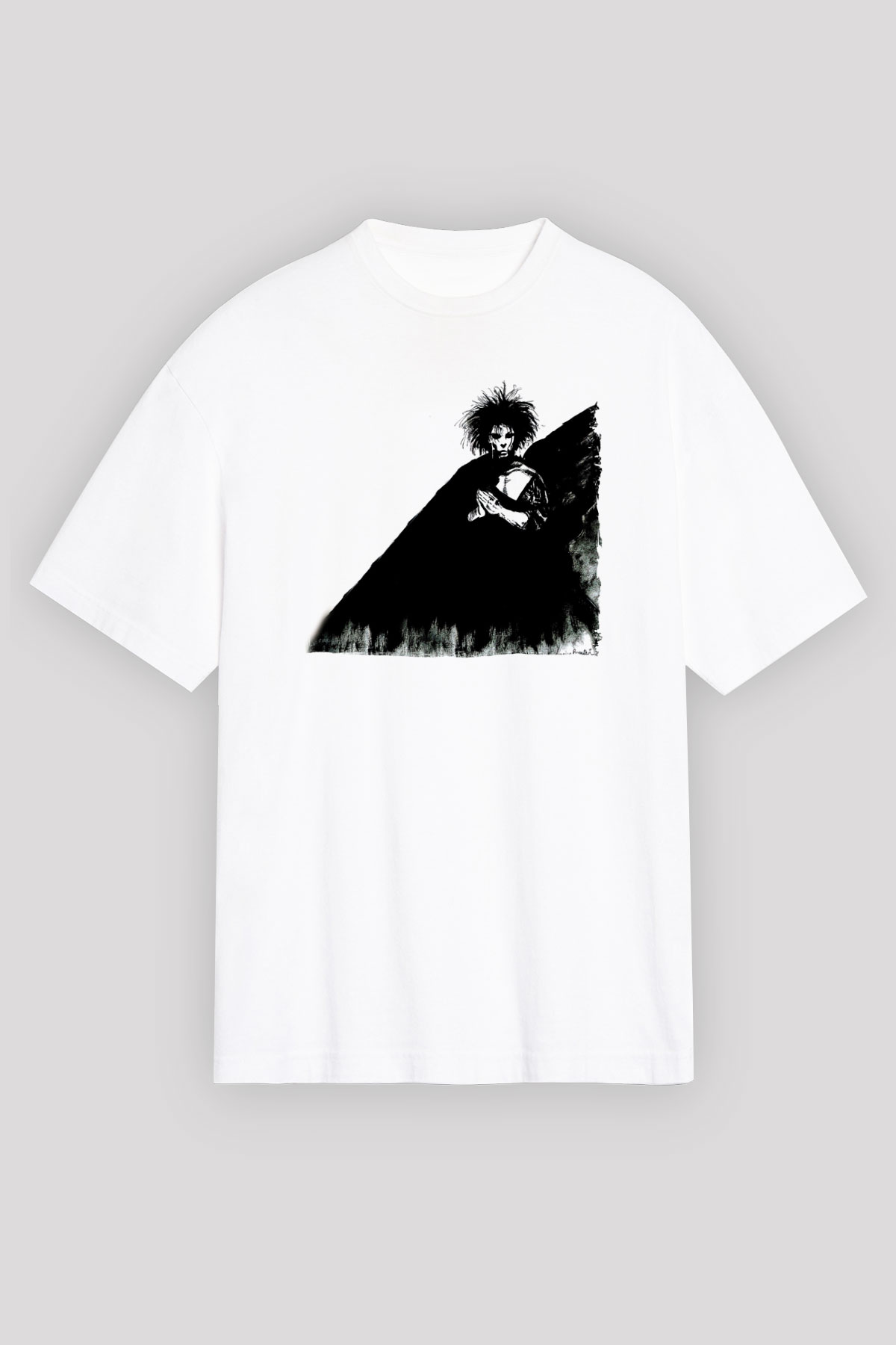 Sandman Baskılı Beyaz Unisex Oversize Tişört - Tshirt