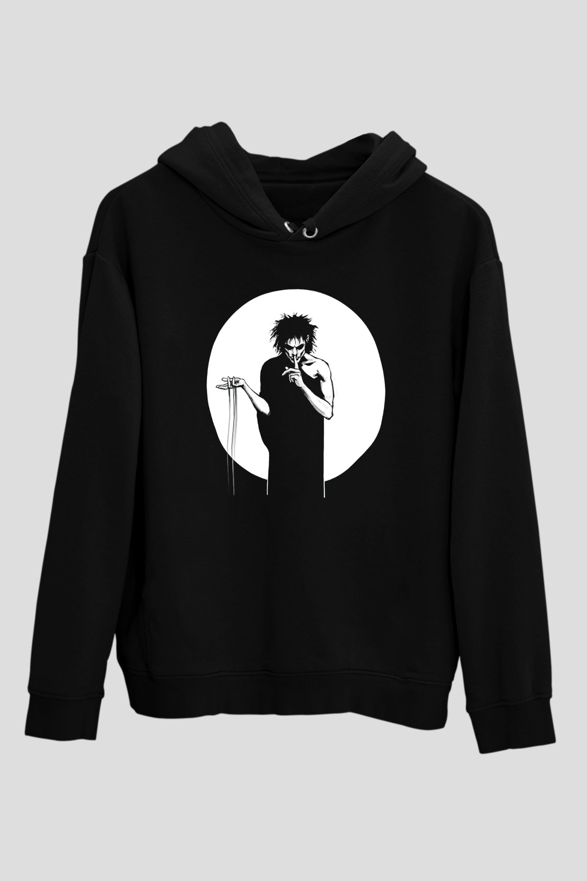 Sandman Baskılı Unisex Siyah Hoodie