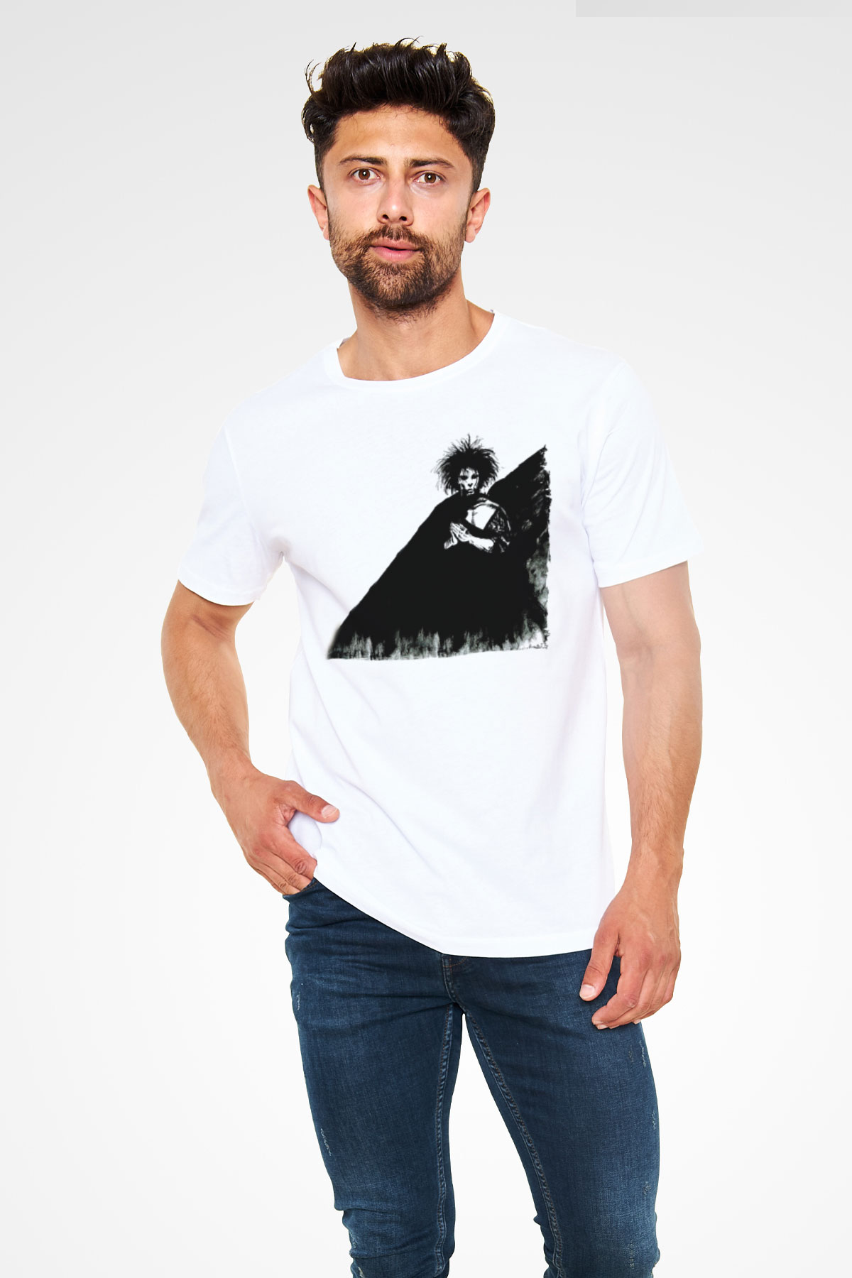 Sandman Unisex Baskılı Beyaz Tişört - Tshirt