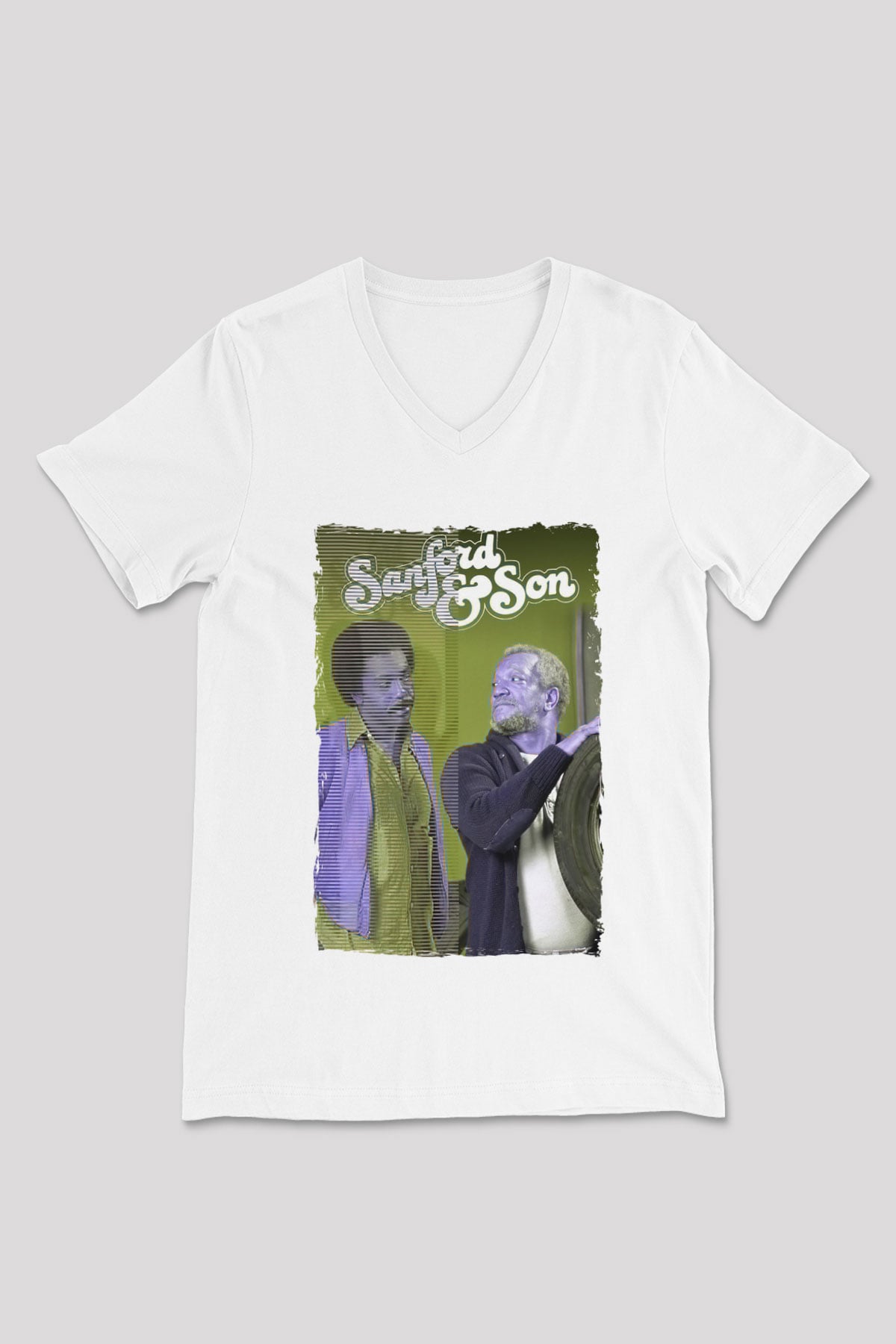 Sanford and Son Beyaz Unisex V Yaka Tişört