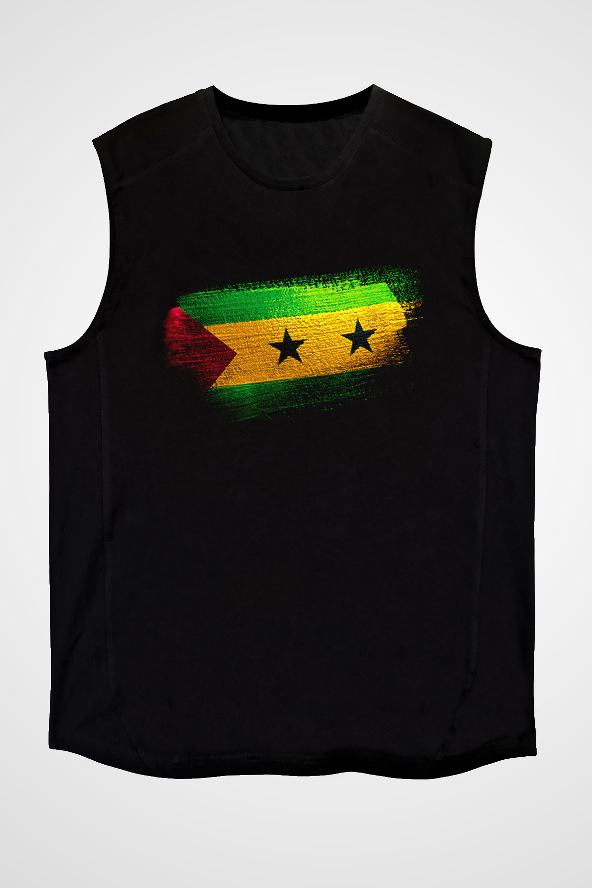 Sao Tome Principe Bayrağı Baskılı Unisex Siyah Kolsuz Tişört