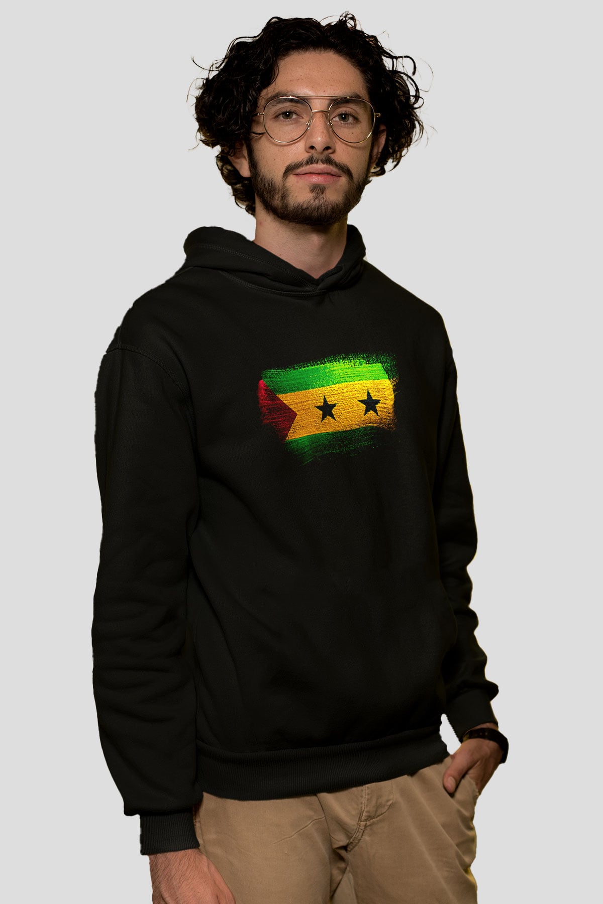 Sao Tome Principe Bayrağı Baskılı Unisex Siyah Kapüşonlu Sweatshirt