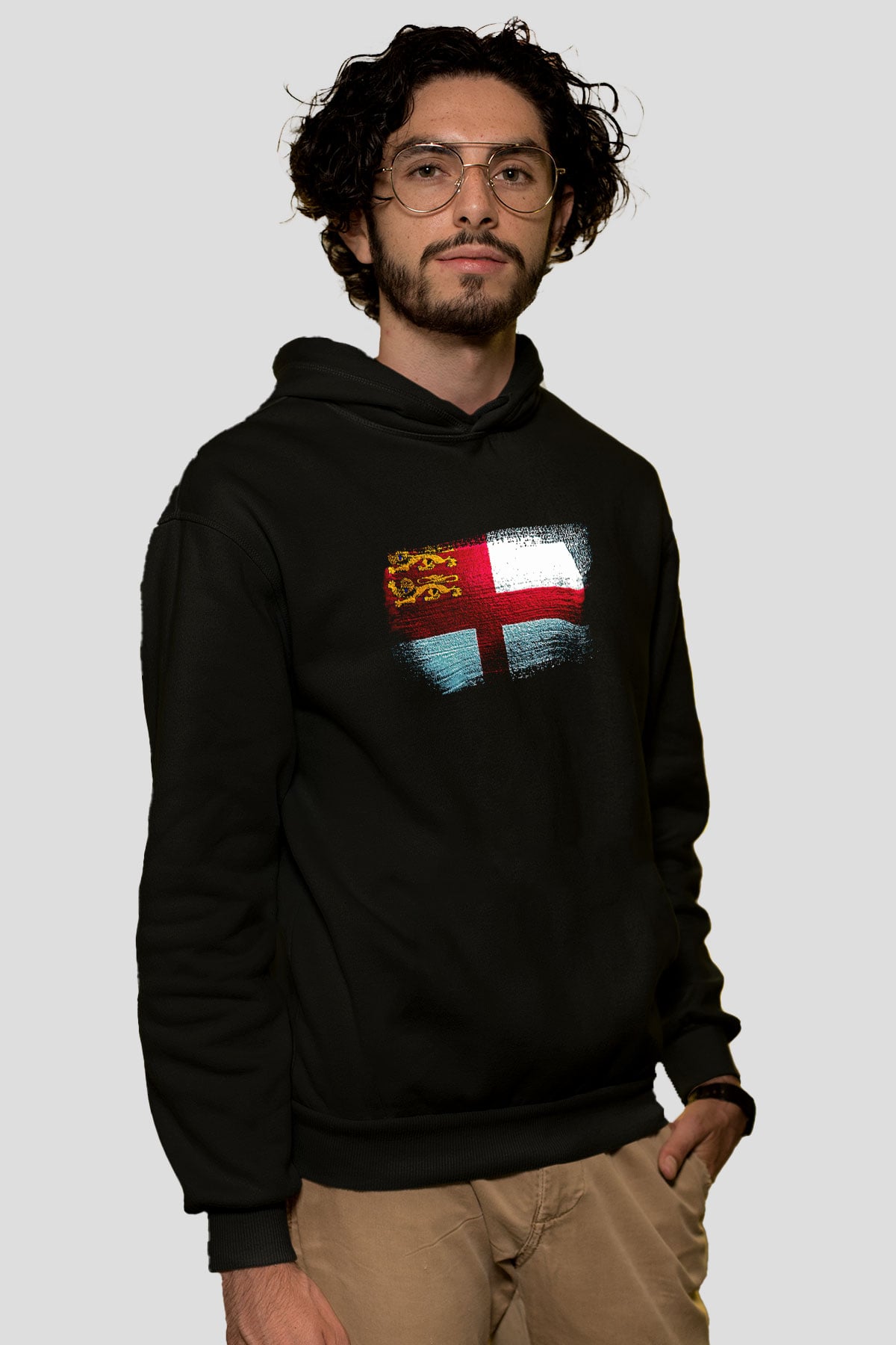 Sark Bayrağı Baskılı Unisex Siyah Kapüşonlu Sweatshirt