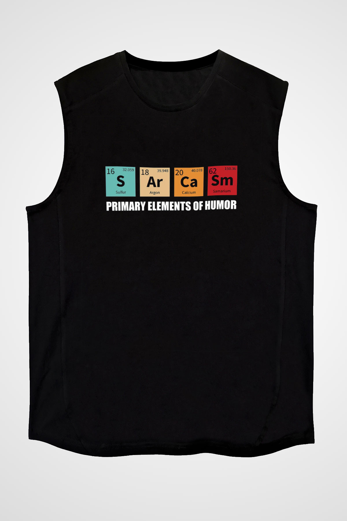 Sarkazm Elementler Baskılı Unisex Kolsuz Siyah Tişört - Tshirt